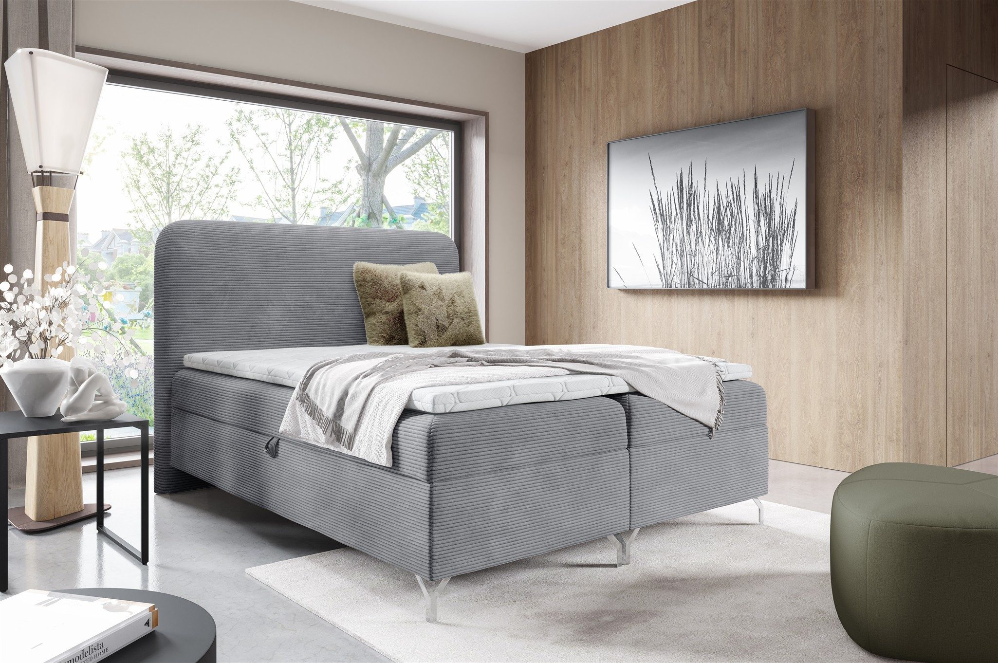 Fun Möbel Boxbett Bett Schlafzimmerbett FUN DANEL Überlänge in Stoff Poso (mit Bettkästen und Topper, mit Bonellfederkernmatratze und Kaltschaum-Topper), Länge von 220 cm