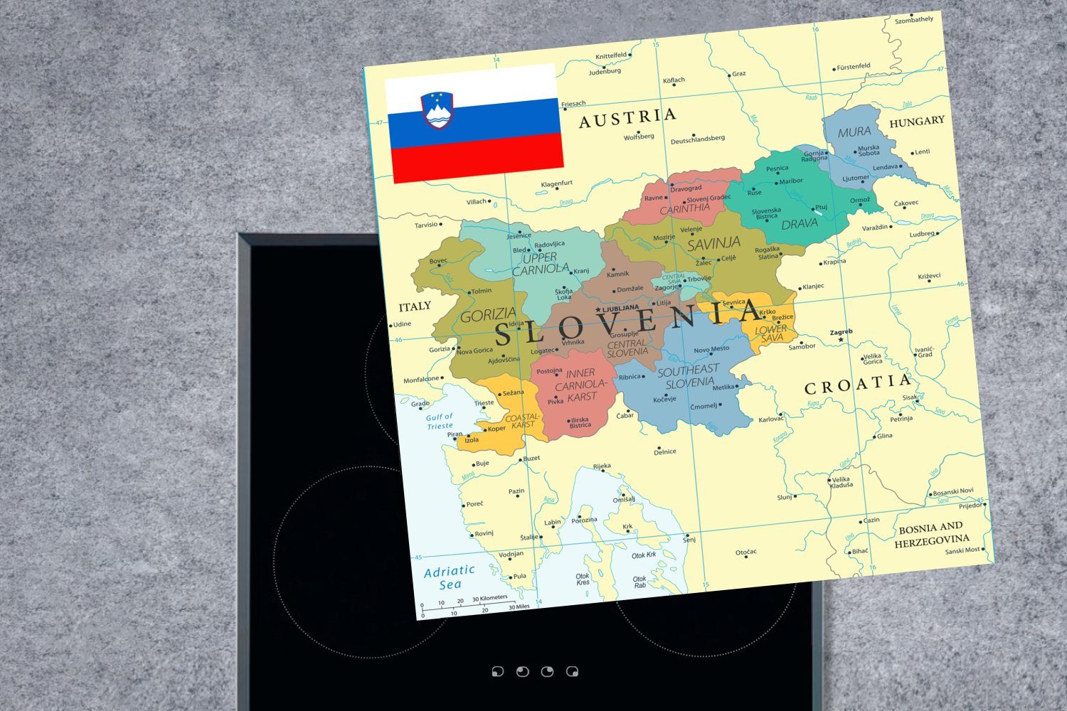 küche Arbeitsplatte MuchoWow Ceranfeldabdeckung, von 78x78 Landkarte (1 für tlg), Bunte Herdblende-/Abdeckplatte Slowenien seine Vinyl, Flagge, und cm,