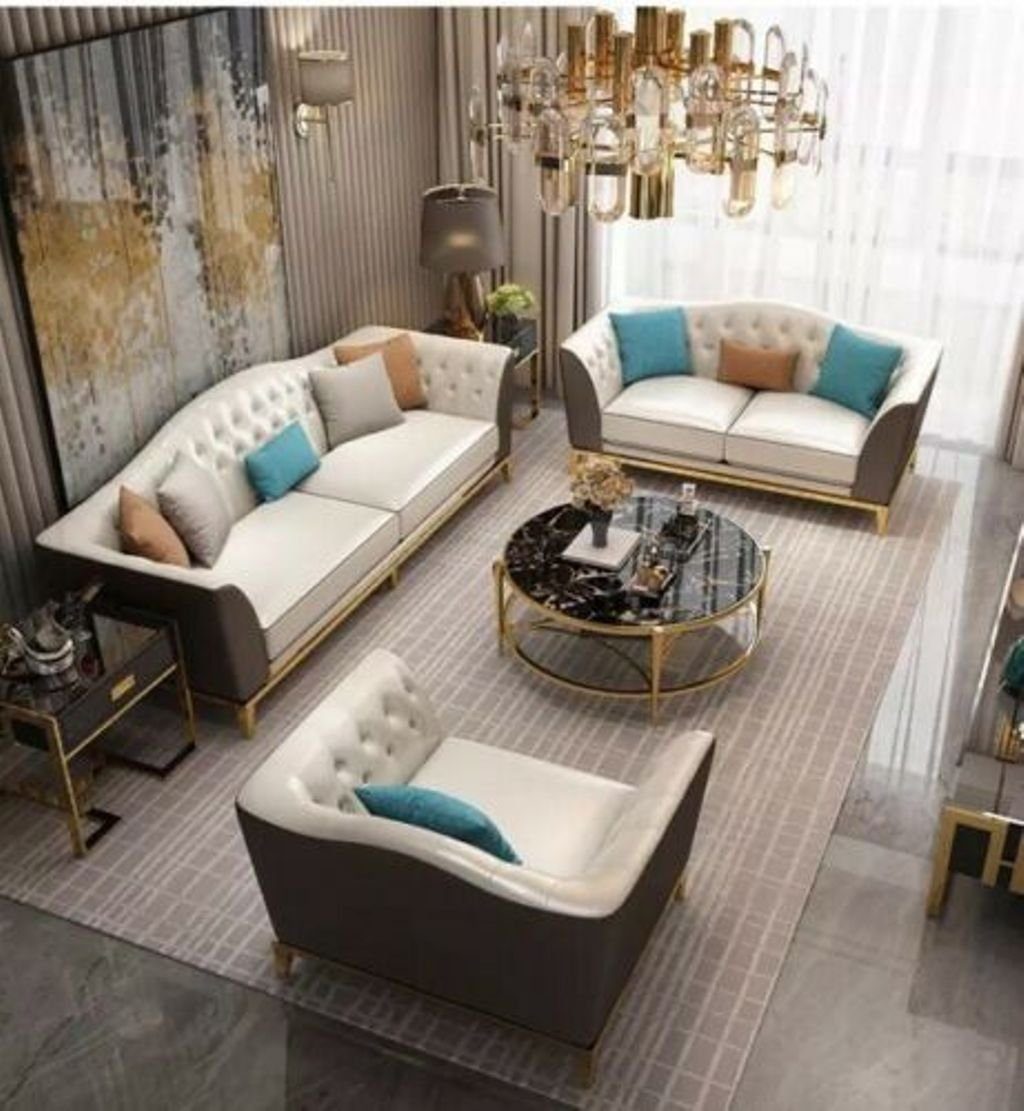 JVmoebel Wohnzimmer-Set, Edelstahl Couch Polster Leder Sofa 3+1+1 Sitzer Couchen Garnitur Set