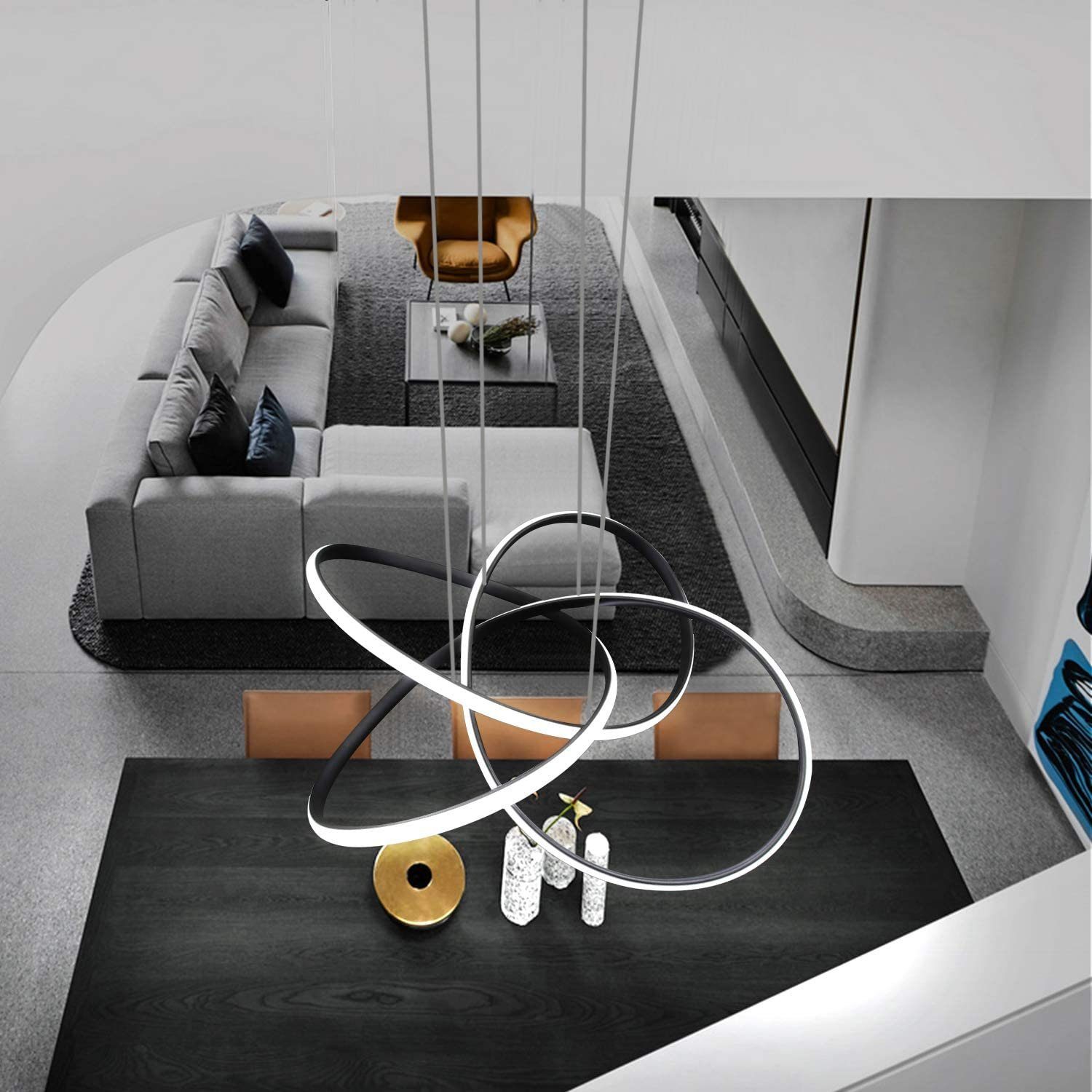 ZMH LED Pendelleuchte Höhenverstellbar 62W Ring Kronleuchter Fernbedienung Schlafzimmer, LED fest integriert, 3000-6500k, Ø62cm Ringe Kronleuchter Pendant Lamp  – Bild 2 von 5