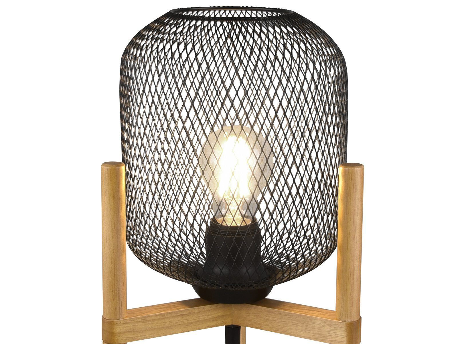 meineWunschleuchte LED Tischleuchte, LED wechselbar, Warmweiß, Draht, ausgefallen-e 37cm mit & Holz-fuß Vintage Höhe Lampenschirm