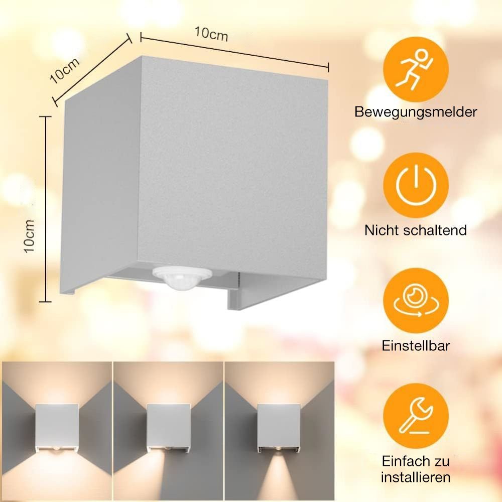 JOYOLEDER mit Bewegungsmelder, ab Flur, Wandlampe warmweiß Weiße Balkon, Hotel Einstellbarer Wohnzimmer, LED LED Schale und Wandlampe Wasserdicht Lichtstrahl, Wandleuchte für Auf