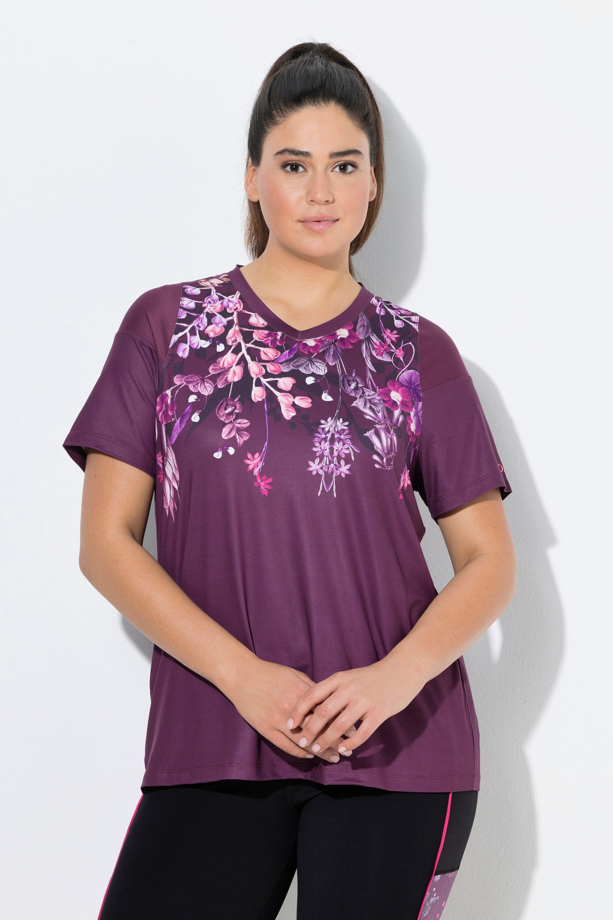 T-Shirt Funktionsshirt Mesh-Einsätze V-Ausschnitt Halbarm