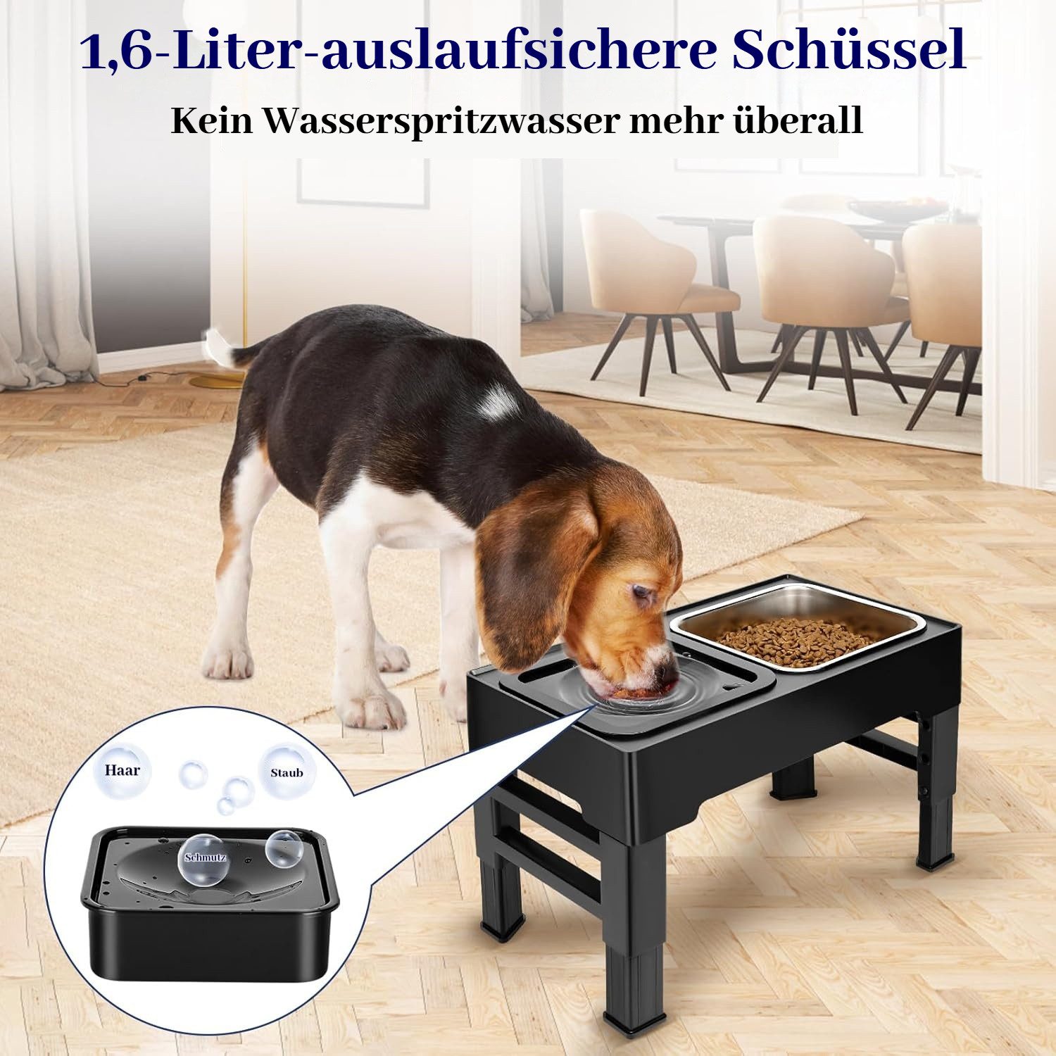 BlingBin Futternapf Erhöhter Hundenapf Höhenverstellbar mit auslaufsicherem Wassernapf, Edelstahl, Wassernapf Ohne Sabbern und Fressnapf Edelstahl Set