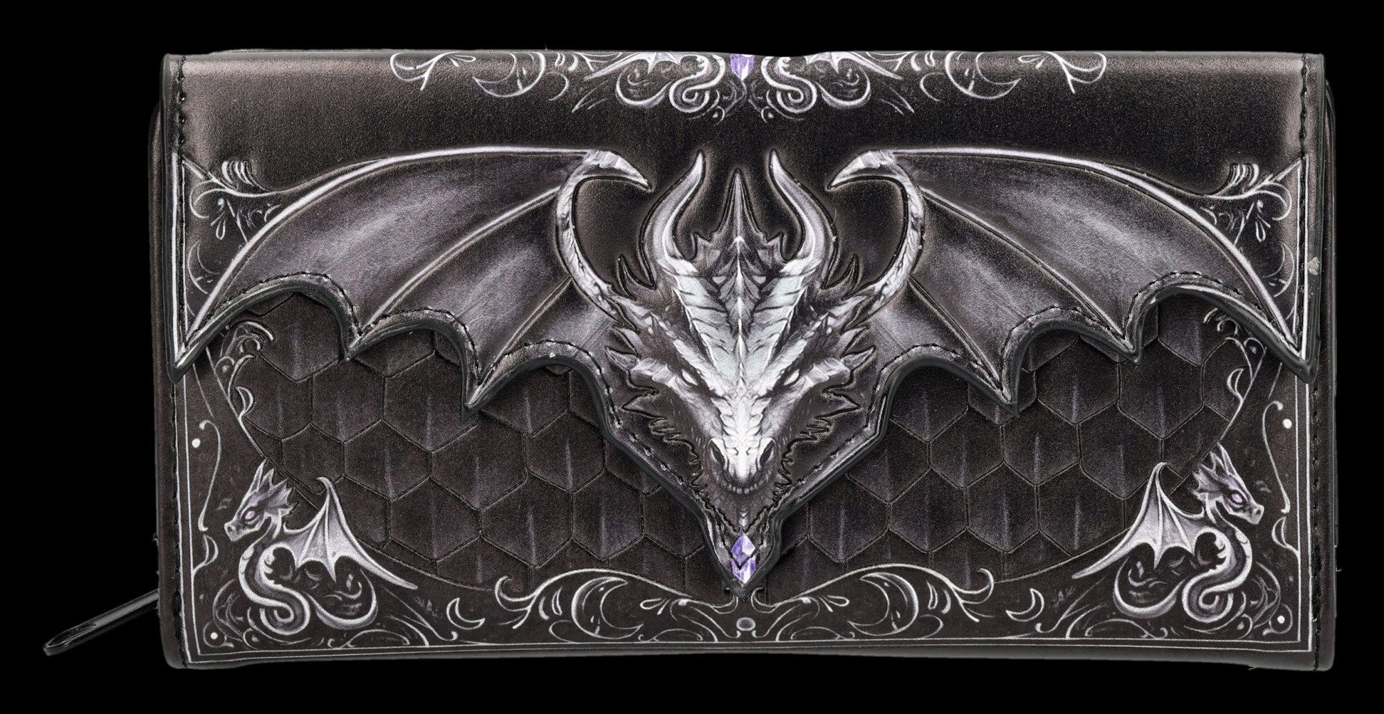 Figuren Shop GmbH Geldbörse Drachen Geldbörse – Gothic Portemonnaie mit Drachenkopf Motiv 18,5 cm