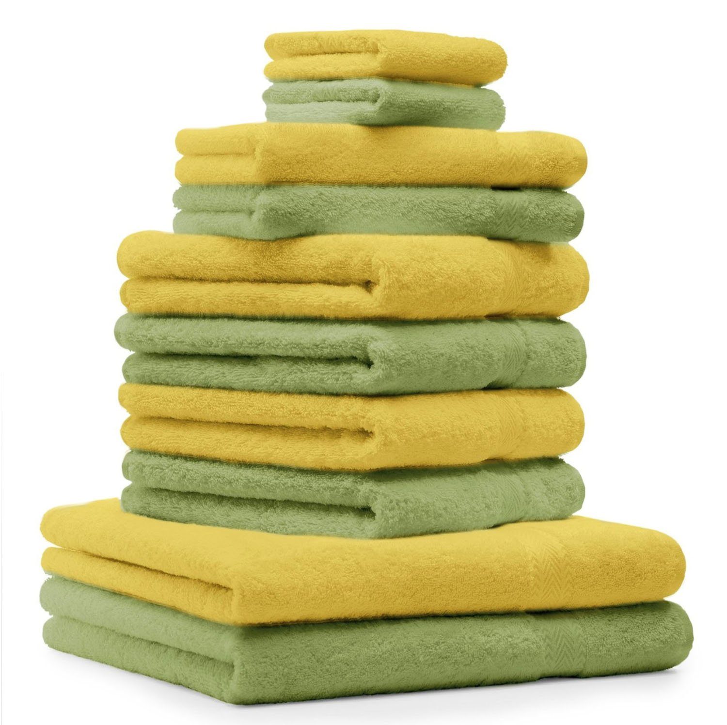 Betz Handtuch Set 10-TLG. Handtuch-Set Premium Farbe Gelb & Apfelgrün, 100% Baumwolle (Set, 10-St)