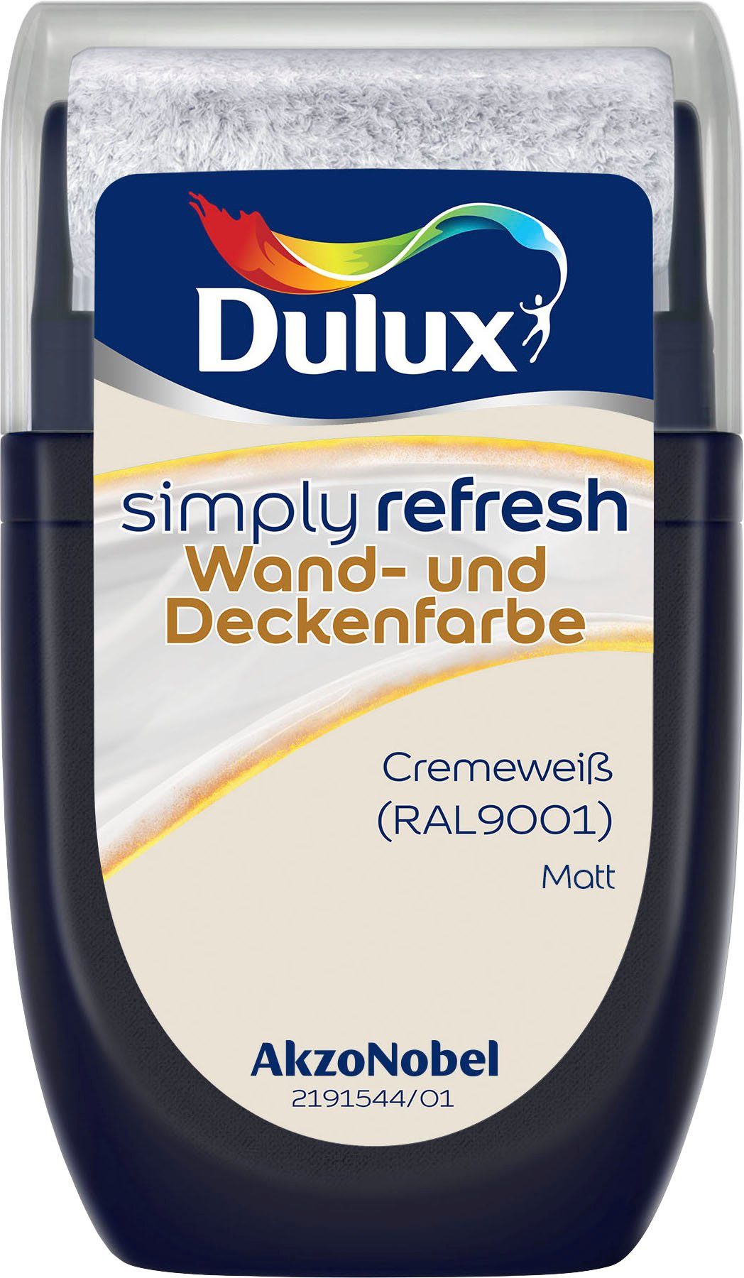 Dulux Wand- und Deckenfarbe Simply Refresh, Tester, matt, hochdeckend, 30 ml Cremeweiss (RAL9001)
