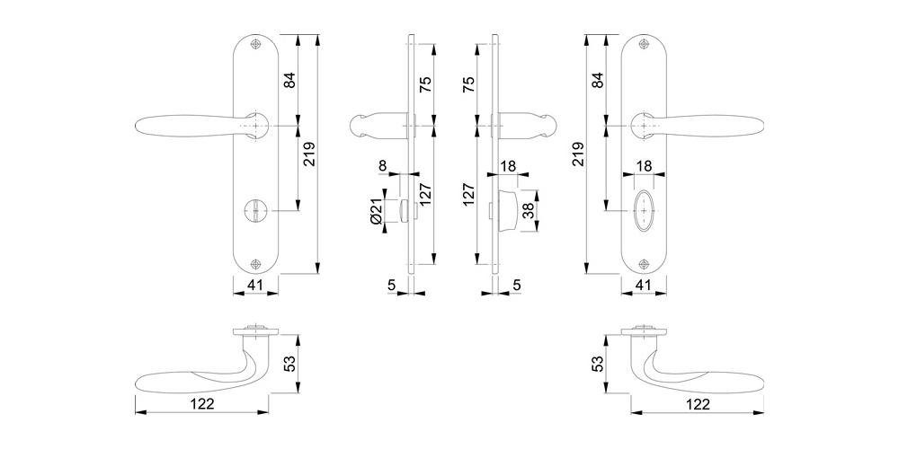DIN links HOPPE F71 rechts Langschildgarnitur Türbeschlag mm SK/OL Messing / Verona 78 M151/302