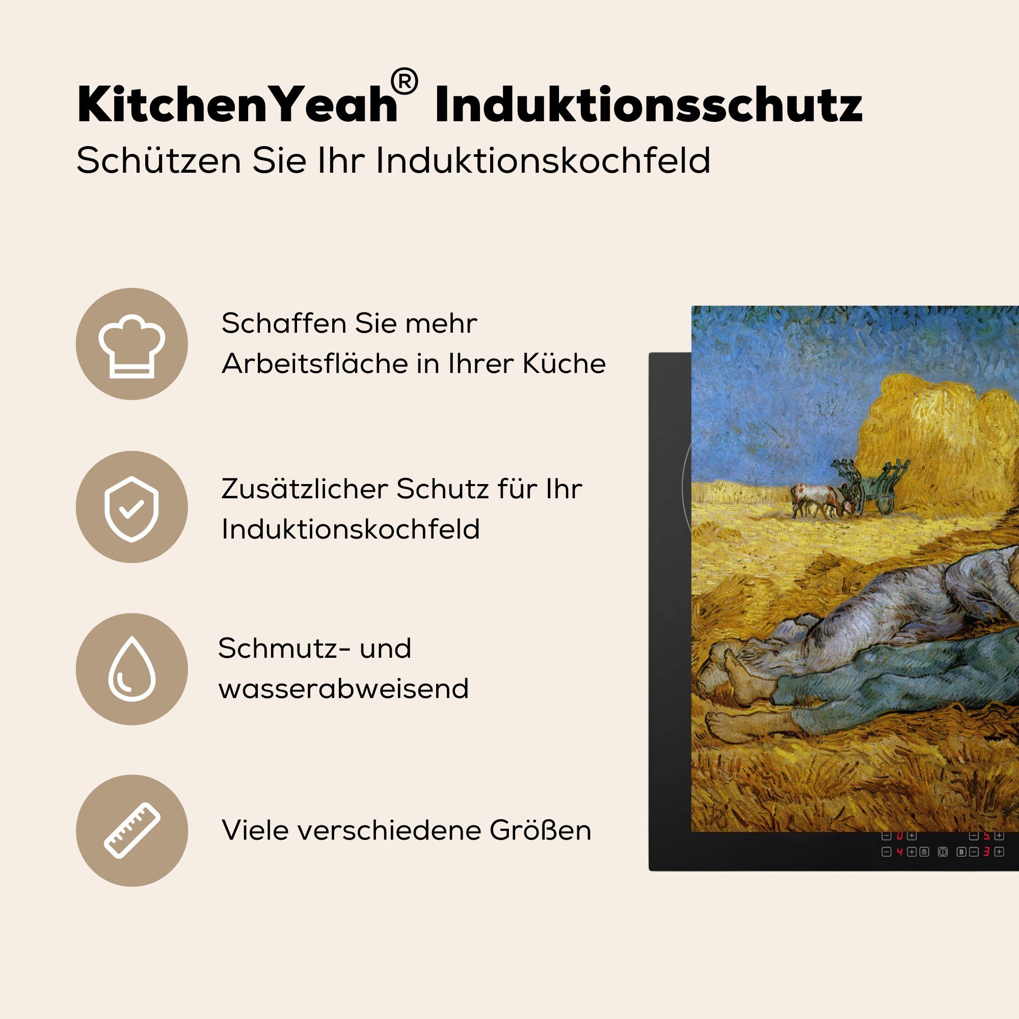 MuchoWow Herdblende-/Abdeckplatte Die für Vinyl, - küche 78x78 Siesta von Ceranfeldabdeckung, van Gogh, tlg), Arbeitsplatte (1 cm, Vincent Gemälde