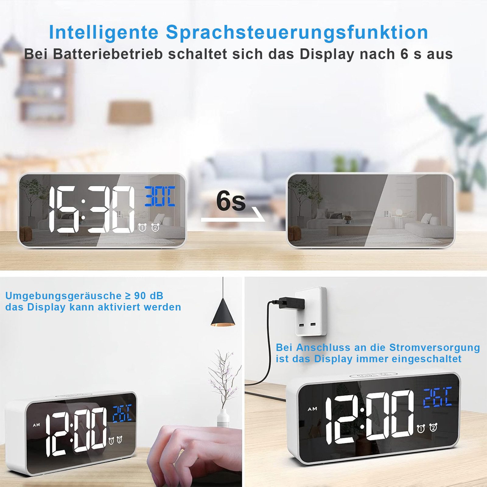 MODFU Wecker Digital Spiegel Wecker LED günstig online kaufen
