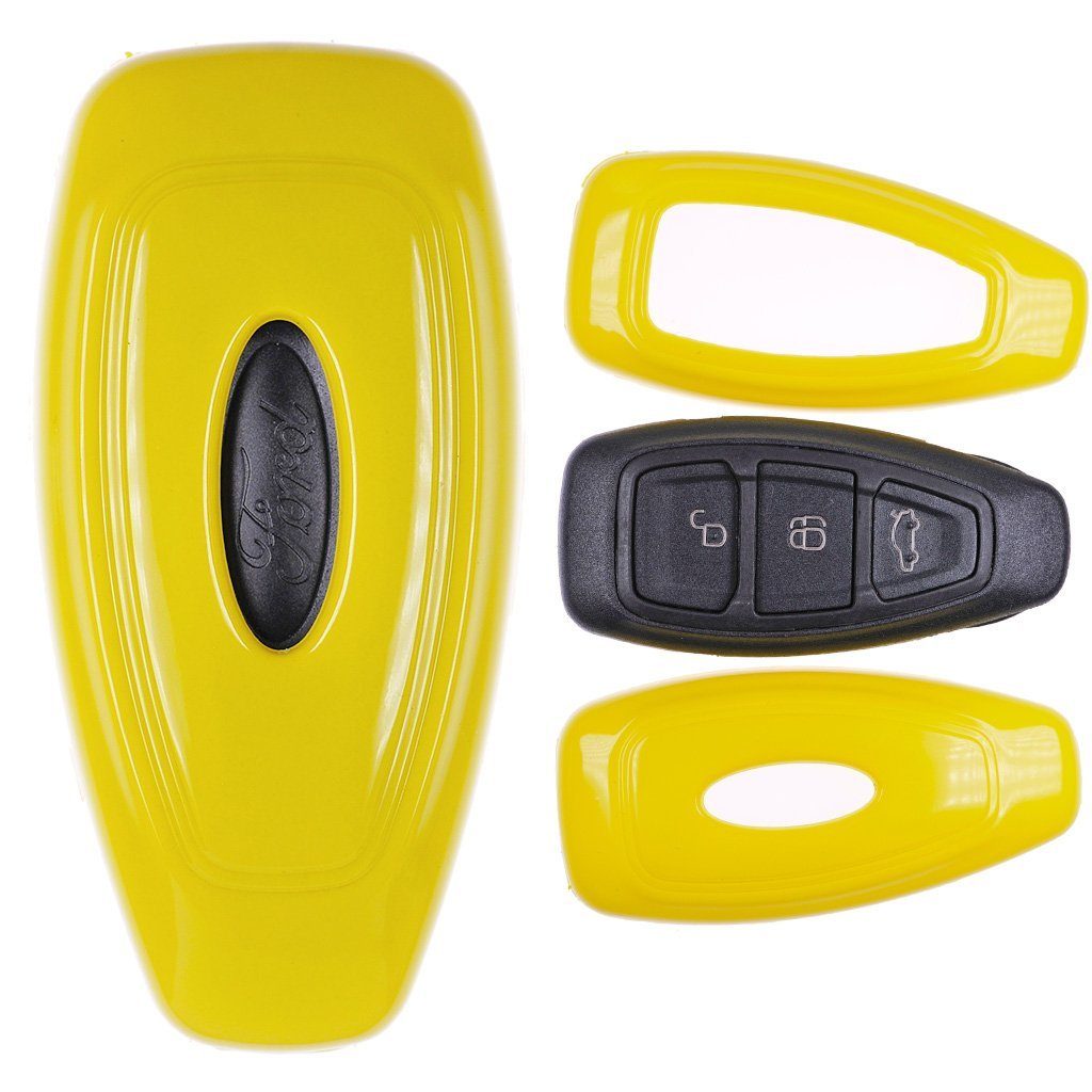mt-key Schlüsseltasche Autoschlüssel Hardcover Schutzhülle Gelb, für Focus Mondeo C-Max Fiesta Kuga KEYLESS SMARTKEY