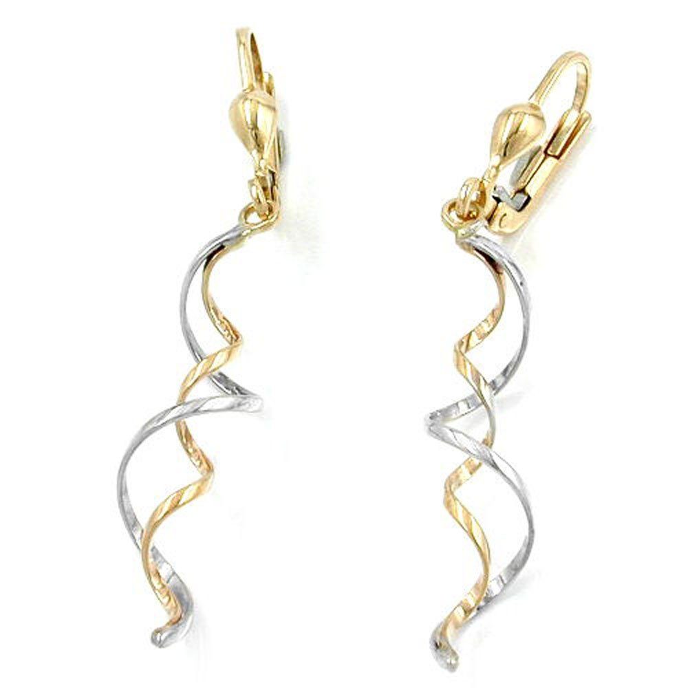 Schmuck Krone Paar Ohrhänger Ohrringe Ohrhänger mit Brisur Spiral bicolor 375 Gold Ohrschmuck Damen, Gold 375