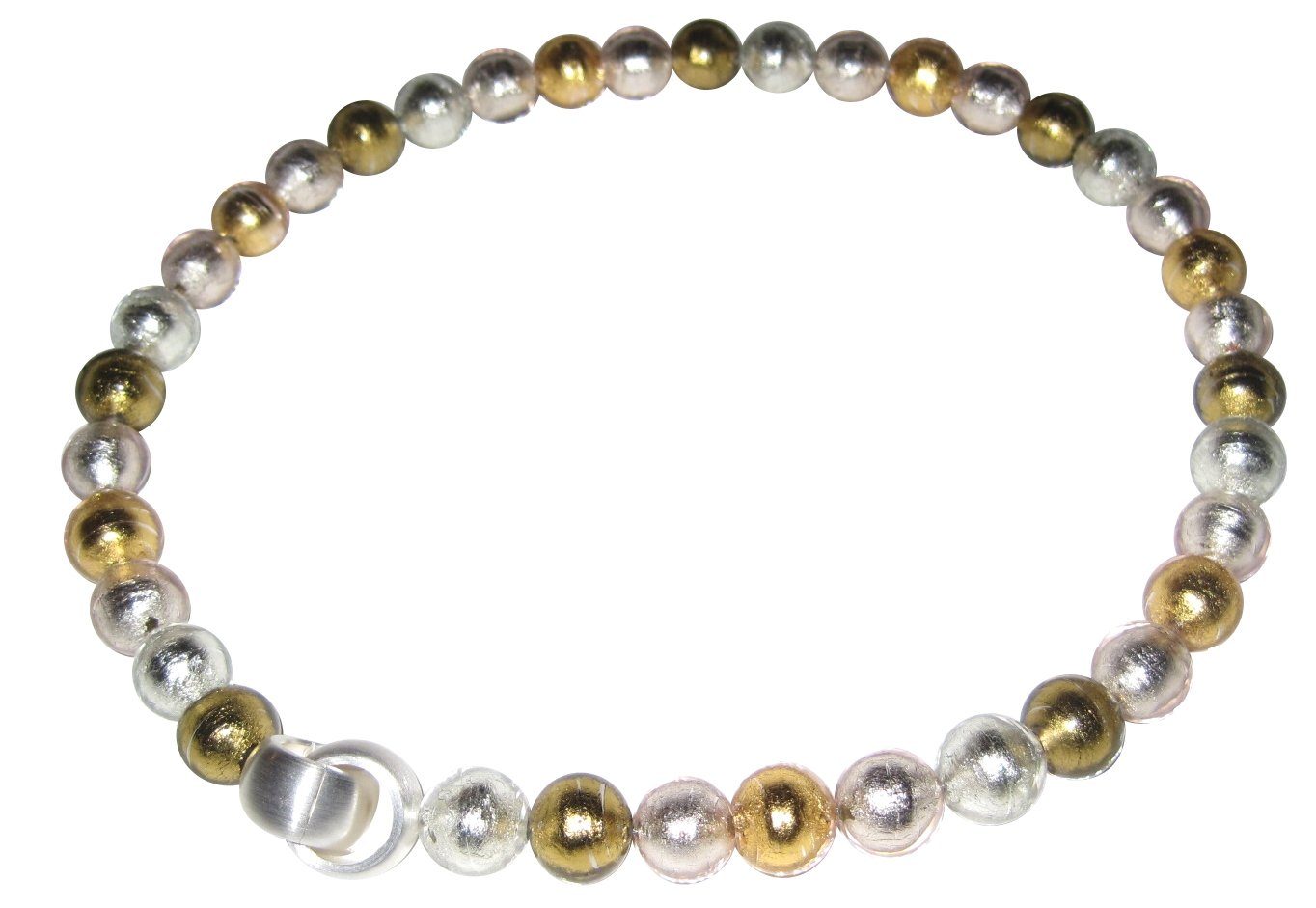 Mugello Perlenkette Murano Kette Butterfly Sterlingsilber festlich zeitlos, Muranoglas mit eingearbeitetem Blattgold, Schließe Goldschmiedearbeit