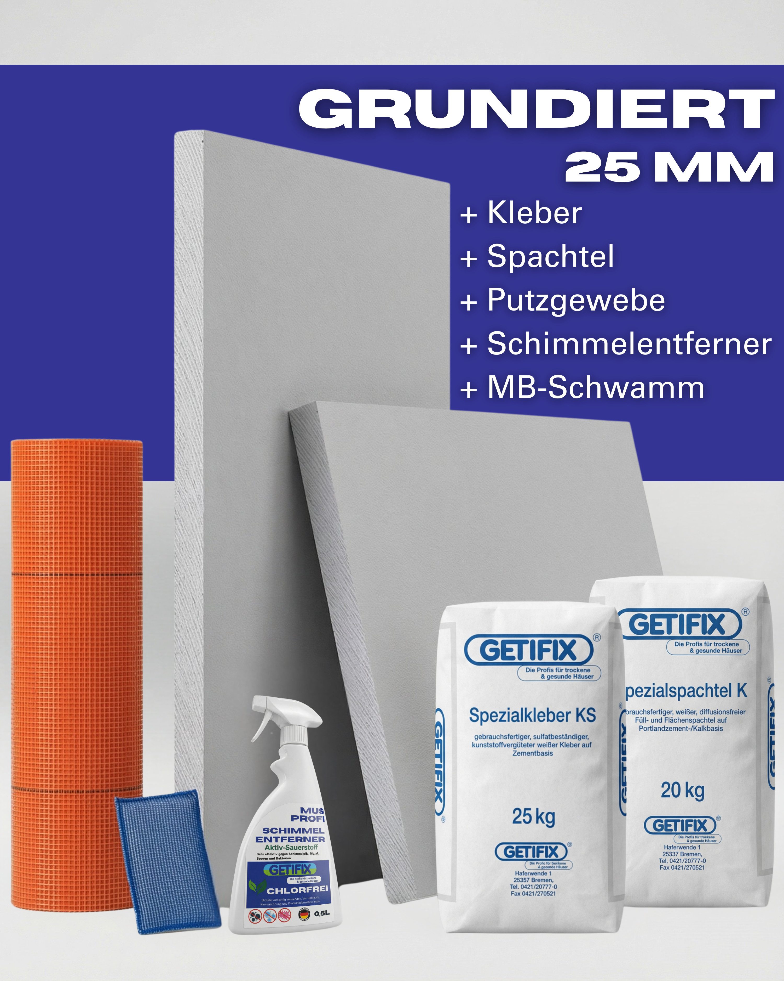 GETIFIX Dämmplatte GETIFIX Kalziumsilikatplatten Set 25 mm – Vorgrundiert