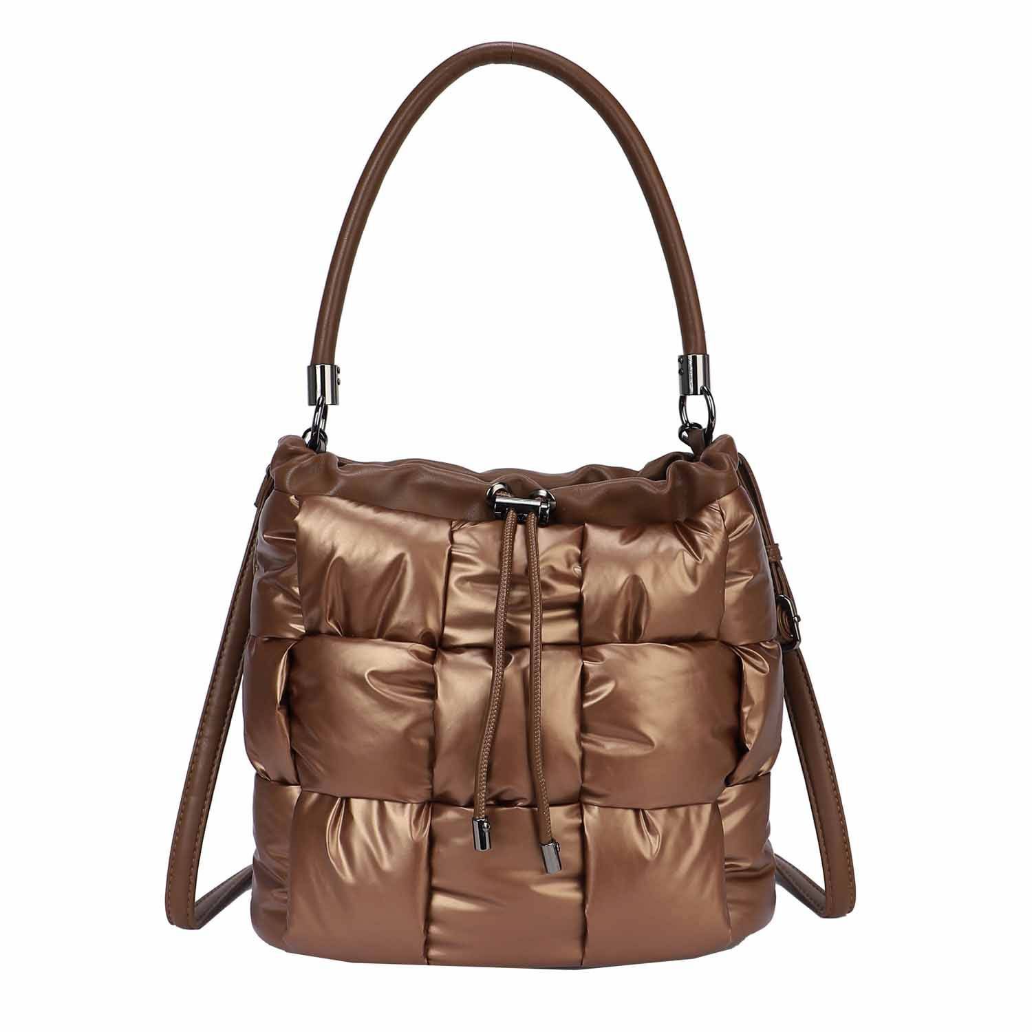 ITALYSHOP24 Schultertasche Damen Tasche Nylon Puffer Shopper Bucket Hobo Ba günstig online kaufen