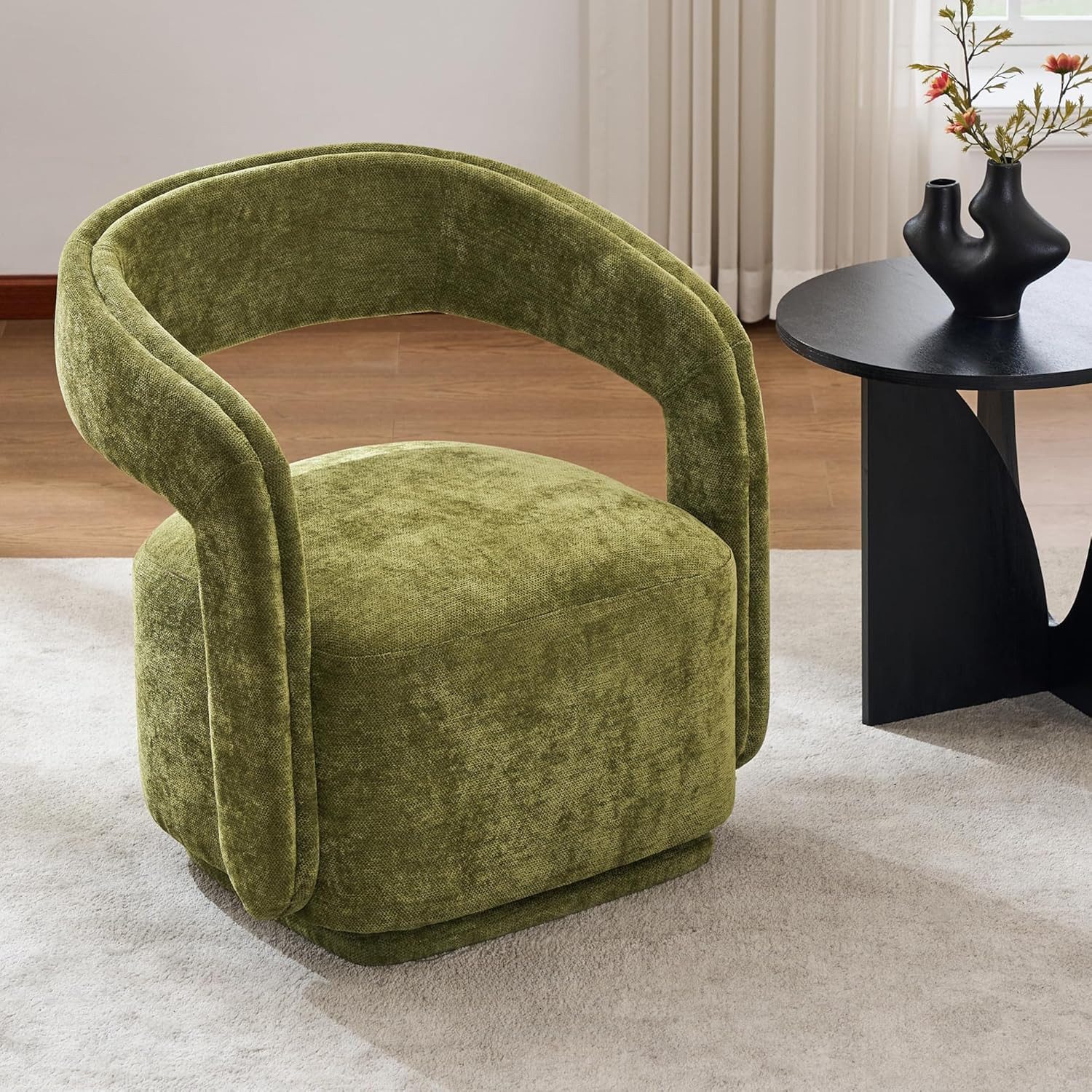 DEKKETO Sessel Polstersessel, Chenille Lounge Sessel, Moderner Drehsessel, drehbar (1-St), mit Großer Sitzfläche und Geschwungener Rückenlehne