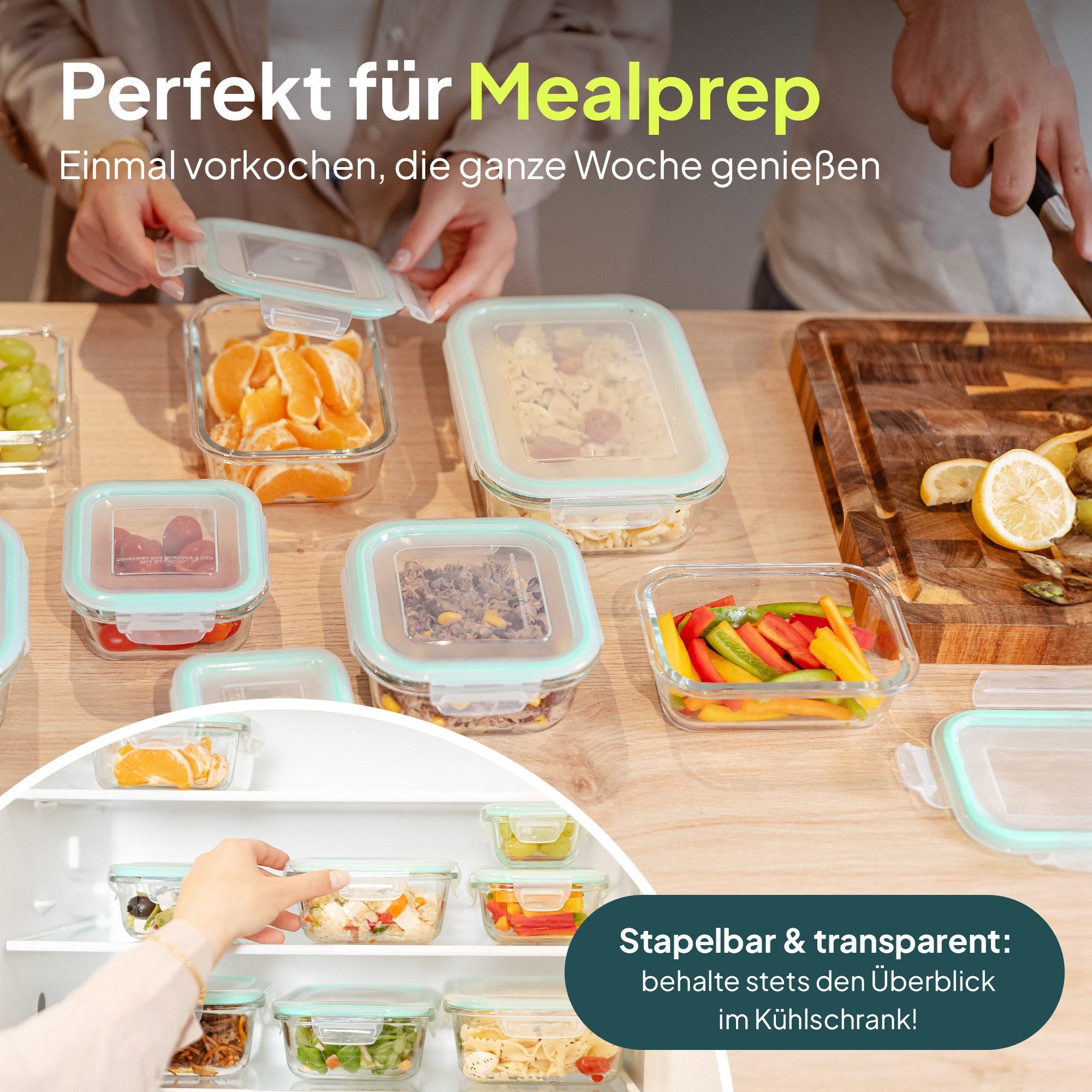 uandu home Frischhaltedose Glasbehälter mit Deckel, Frischhaltedosen Glas mit Deckel, (glasdosen mit deckel set, glas tupper mit deckel, glass food container, f – Bild 4 von 5
