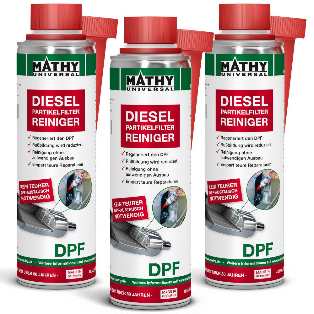 MATHY Diesel-Additiv MATHY-DPF Dieselpartikelfilter-Reiniger 3 x 300 ml, 0,9 l, (3-St) Reinigt den Diesel-Partikelfilter
