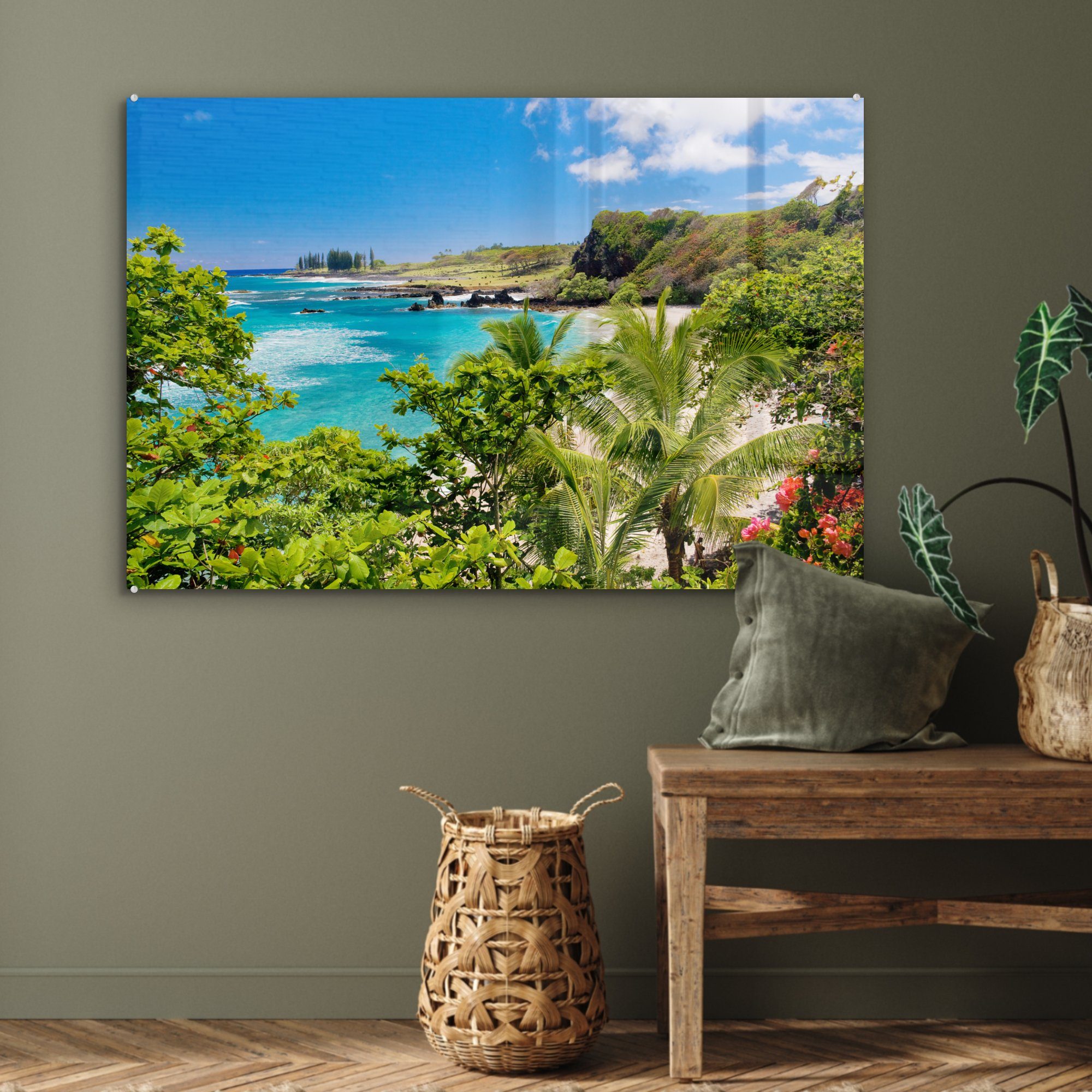 MuchoWow Acrylglasbild Tropische Aussicht für auf (1 Wohnzimmer die Maui, Schlafzimmer & Acrylglasbilder Palmen St)