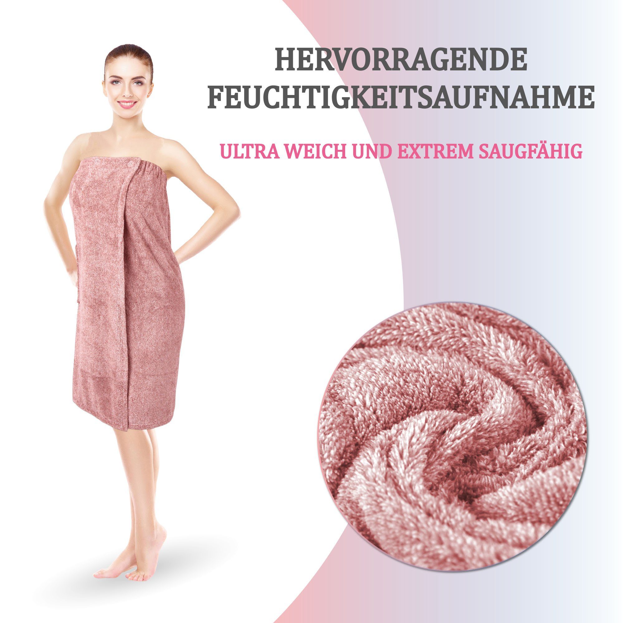 Bestlivings Saunatuch Damen 80x145cm, (1-St), Sauna Kilt "Flauschig" Saunahandtuch mit Gummizug und Knopfverschluss – Bild 5 von 5