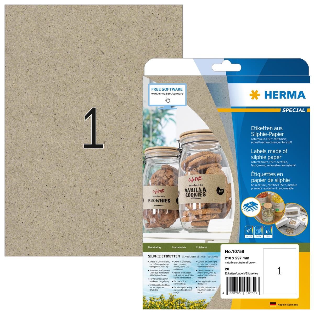HERMA Etikett HERMA 10758 20 HERMA Etiketten braun 210,0 x 297,0 mm
