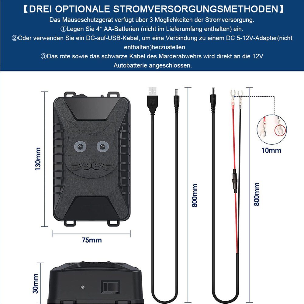 XERSEK Ultraschall-Tierabwehr Auto Marderschutz Marderschreck Marderabwehr USB