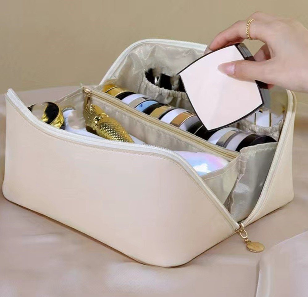 Nur Online 75 Kosmetiktasche Kosmetiktaschen Tragbar Umfangsreich Kapazität Reise Make-up Tasche, PU Leder, Schlichter Optik Tragbarer Make-up Tasche – Bild 5 von 5