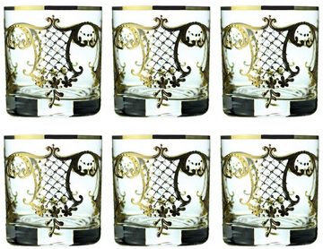 Casa Padrino Whiskyglas Luxus Barock Whisky Glas 6er Set Gold Ø 8 x H. 9 cm - Handgefertigte und handbemalte Whiskygläser - Hotel & Restaurant Accessoires - Luxus Qualität