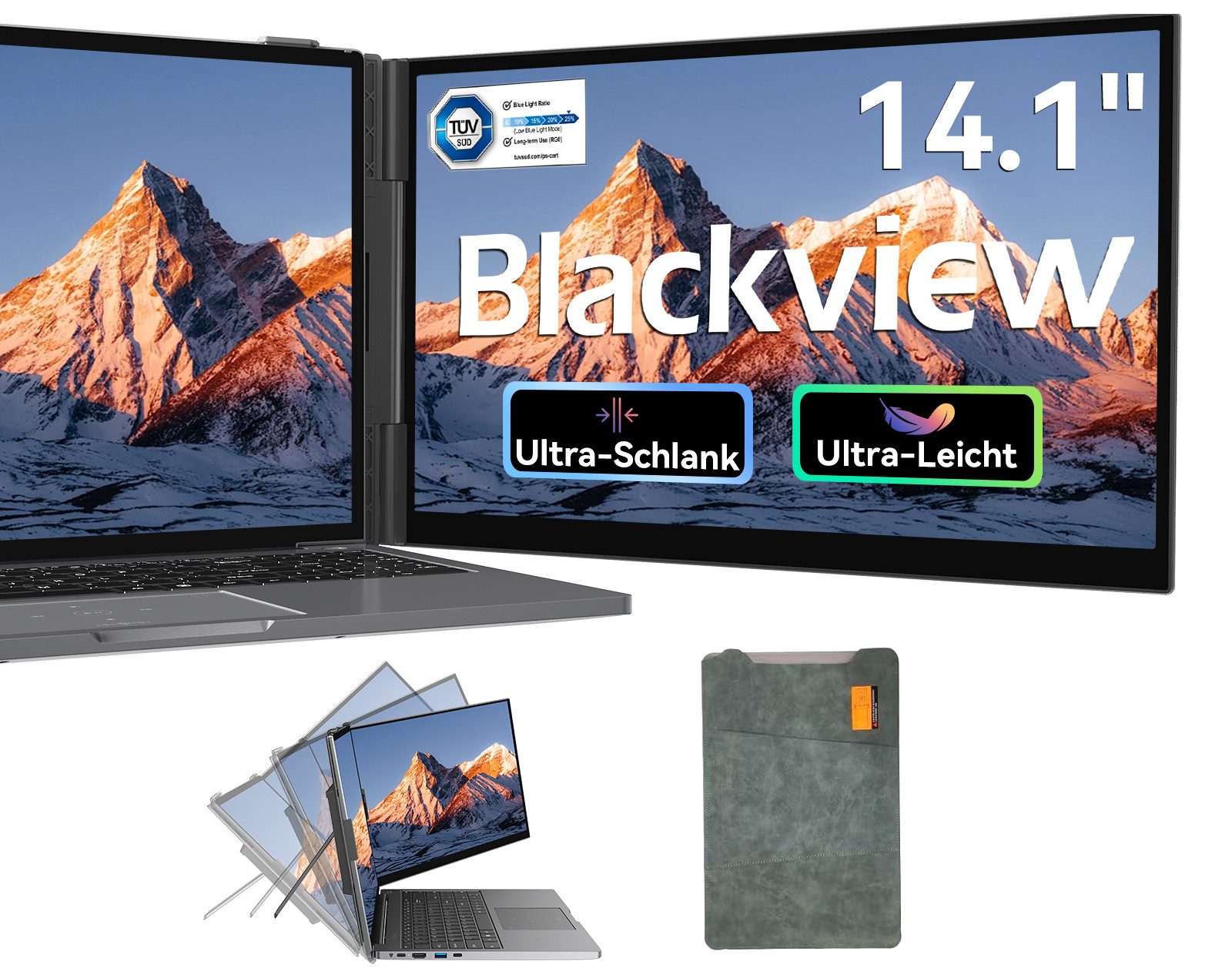 blackview 14" FHD Laptop Bildschirm Erweiterung SCM 6, Portabler Monitor for Notebook (600g, 180°, 13,3-17,3 Zoll & Windows/Mac/Android/Chrome-Kompatibilität)