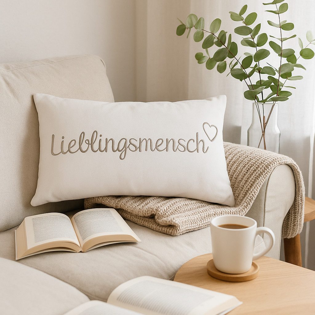 what the shop Dekokissen Lieblingsmensch 30x50 cm Baumwolle Grau oder Weiß mit Reißverschluss, Liebevolles Kissen für Lieblingsmenschen