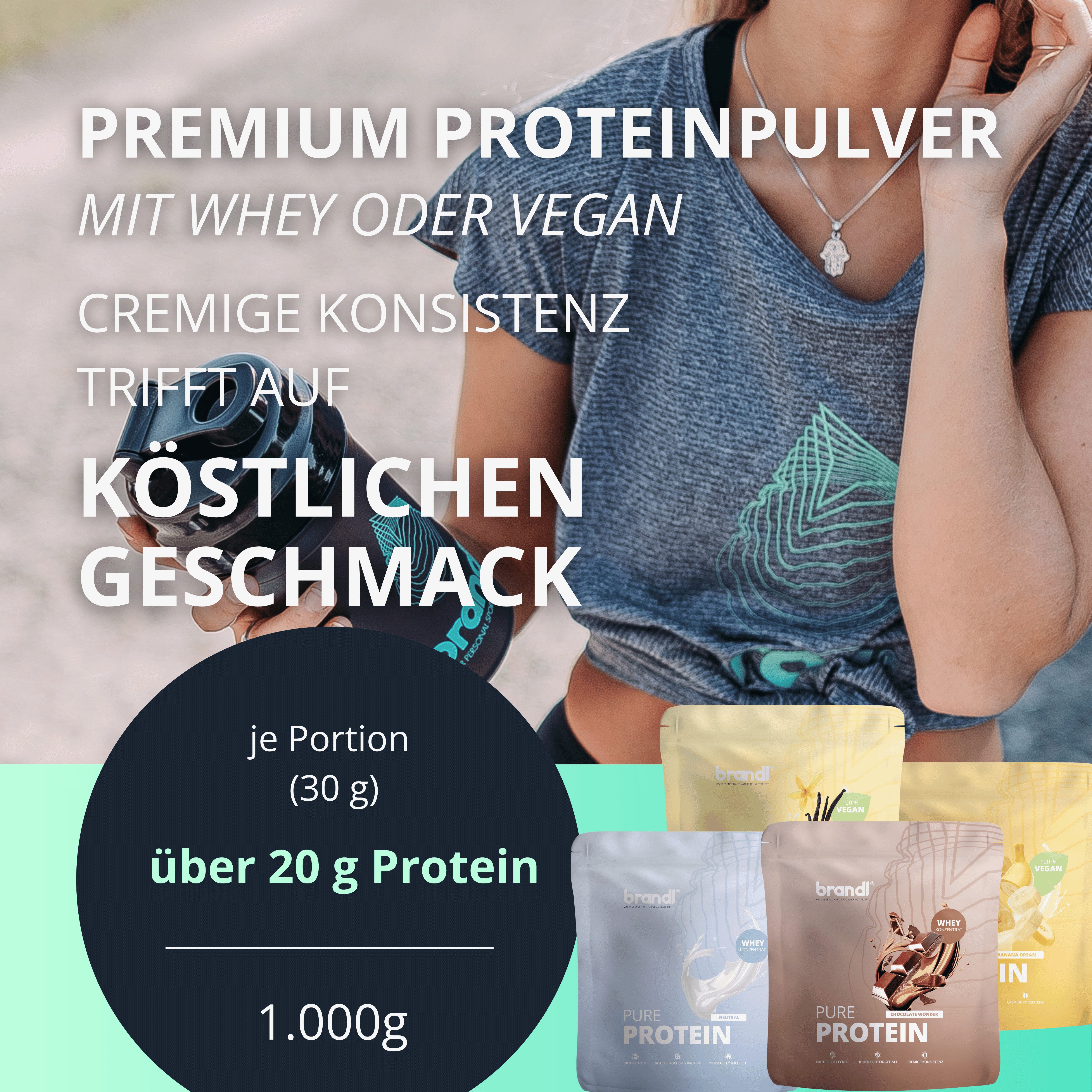 Brandl Nutrition Pure Protein Whey Pulver – cremig, authentisch & voller Geschmack Pulver, 1000 g, Premium-Qualität unabhängig laborgeprüft, hochwertiges Whey aus der EU