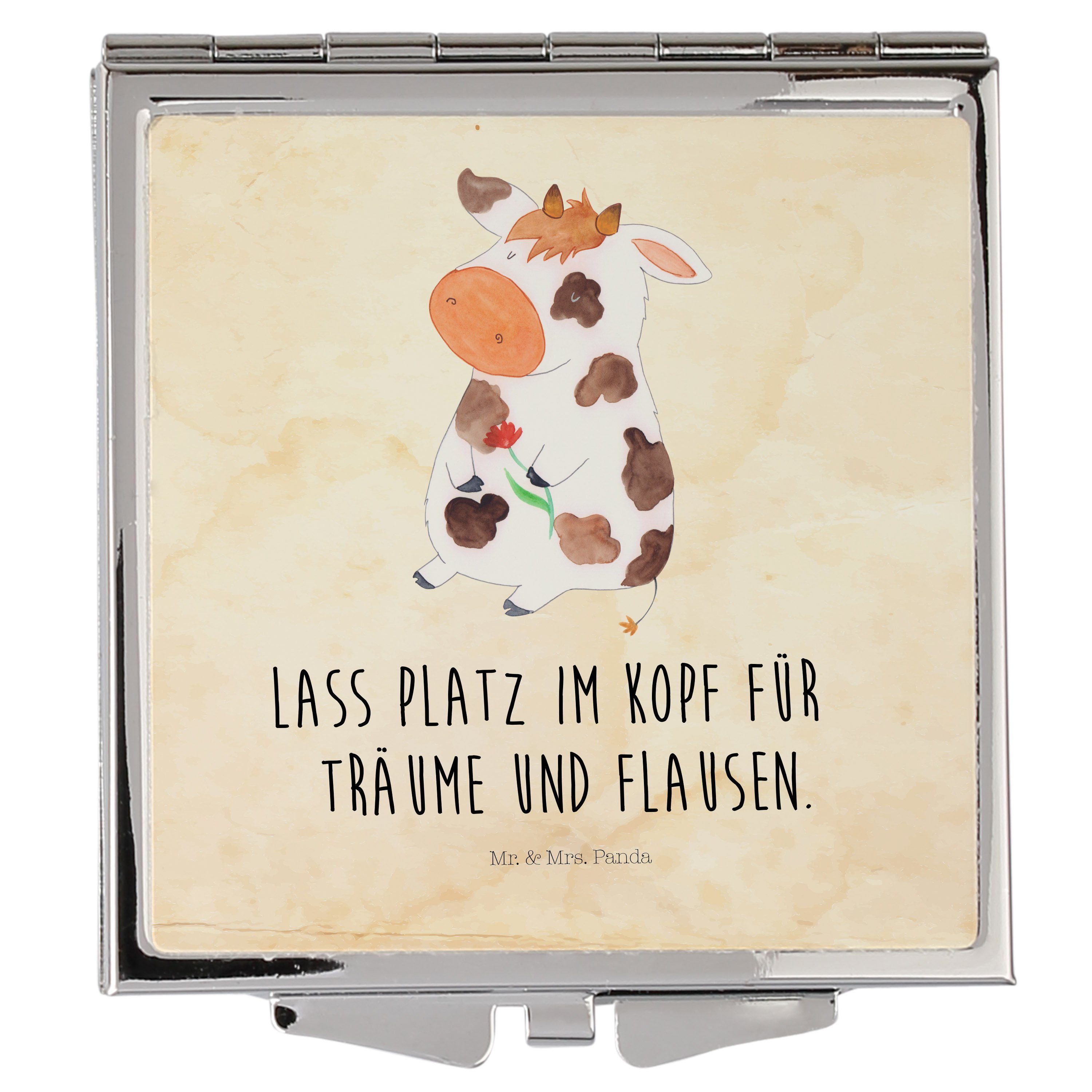 Landwirtin, Mr. & Bauernh Hof, Vintage Geschenk, Panda Mrs. - (1-St) Motivtion, Kosmetikspiegel - Kuh silber,