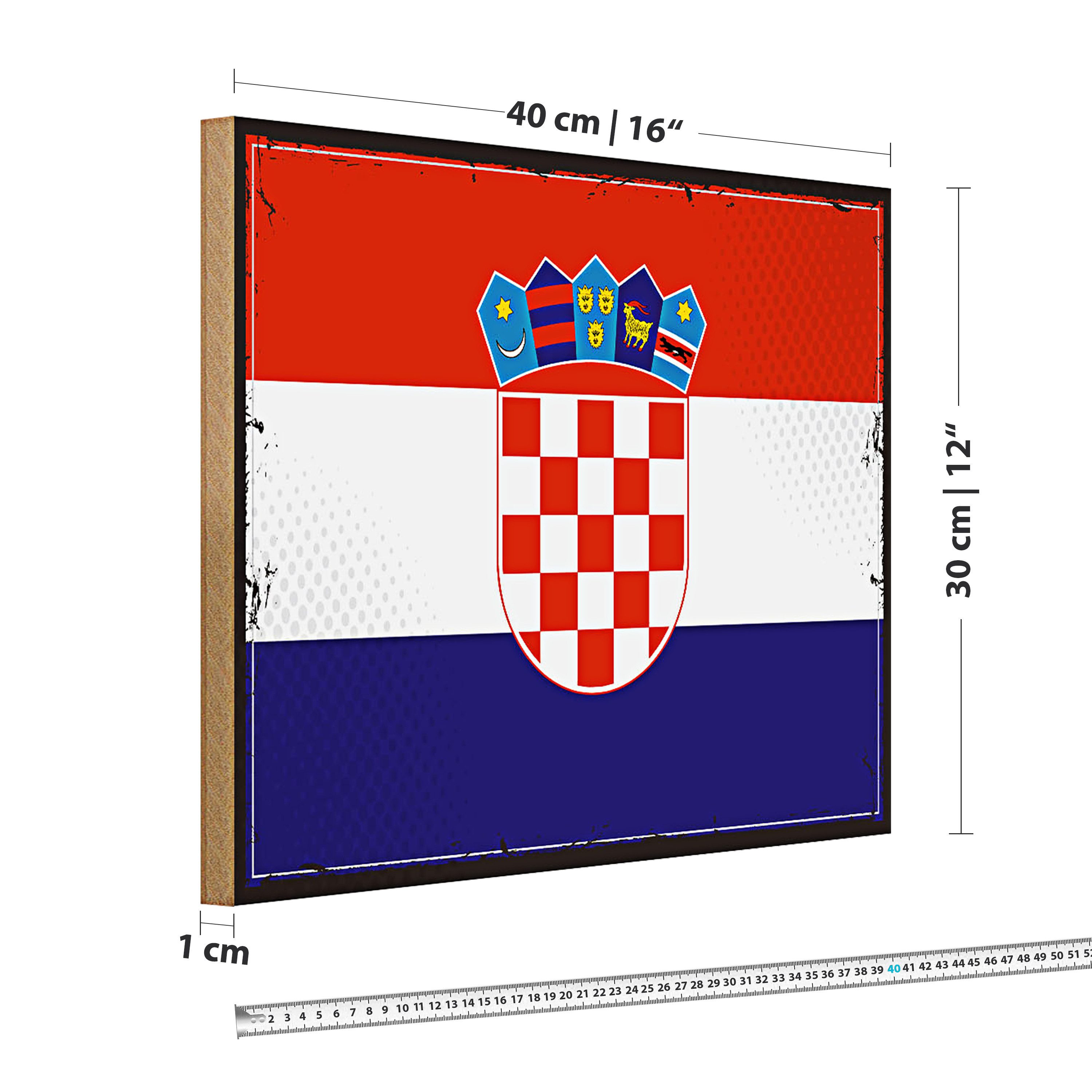 Roomando Holzbild Flagge Kroatien 40x30cm Retro Flag of Croatia