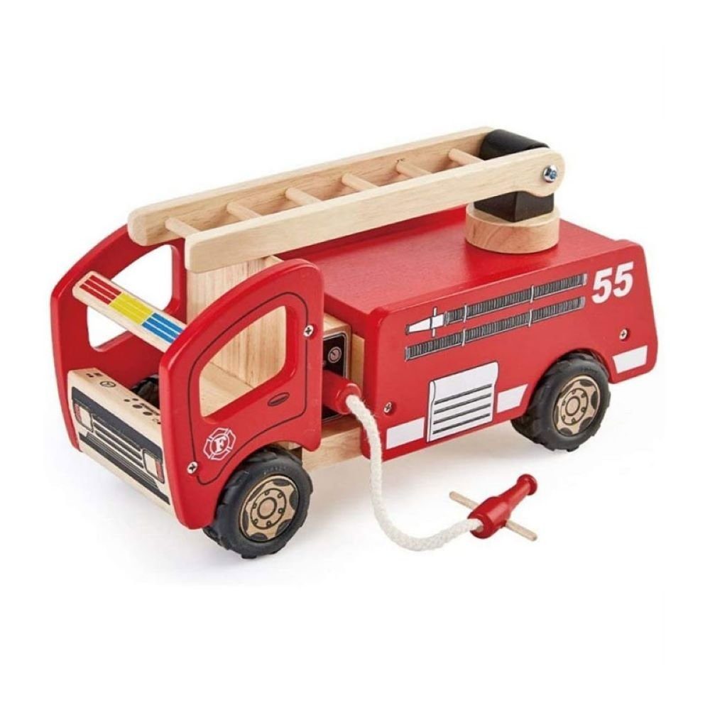 PINTOY Spielzeug-Feuerwehr Hergestellt aus Gummibaumholz • Feuerwehrauto für Kinder, • Holzspielzeug in Kindergartenqualität • Spielzeug - Auto - LKW