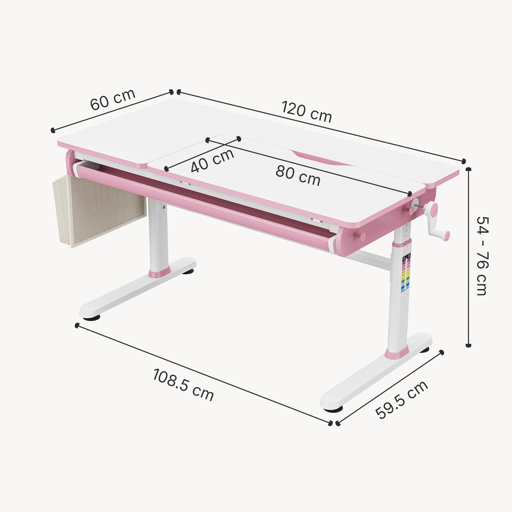 en.casa Kinderschreibtisch, höhenverstellbar »Kuosa« mit Schublade 120x60 cm Pink