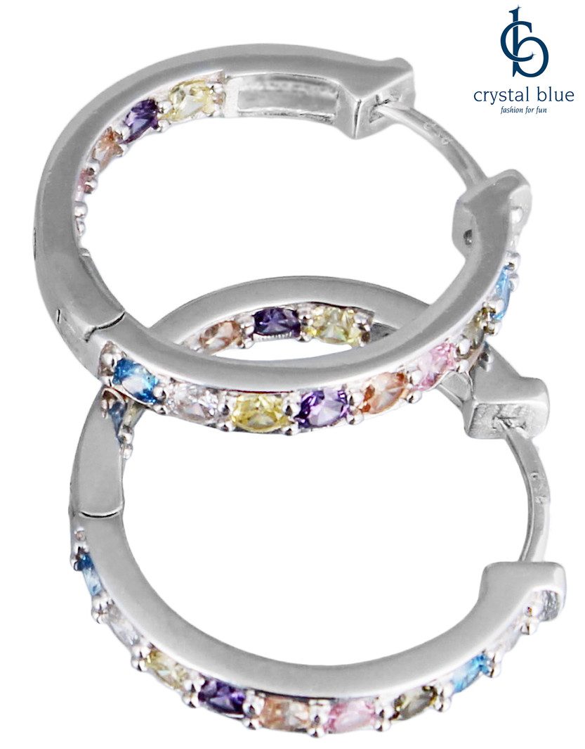 crystal blue Klappcreolen Damen Ohrringe Creolen 925er Silber Zirkonia Kristalle multicolor, kostenloser Versand