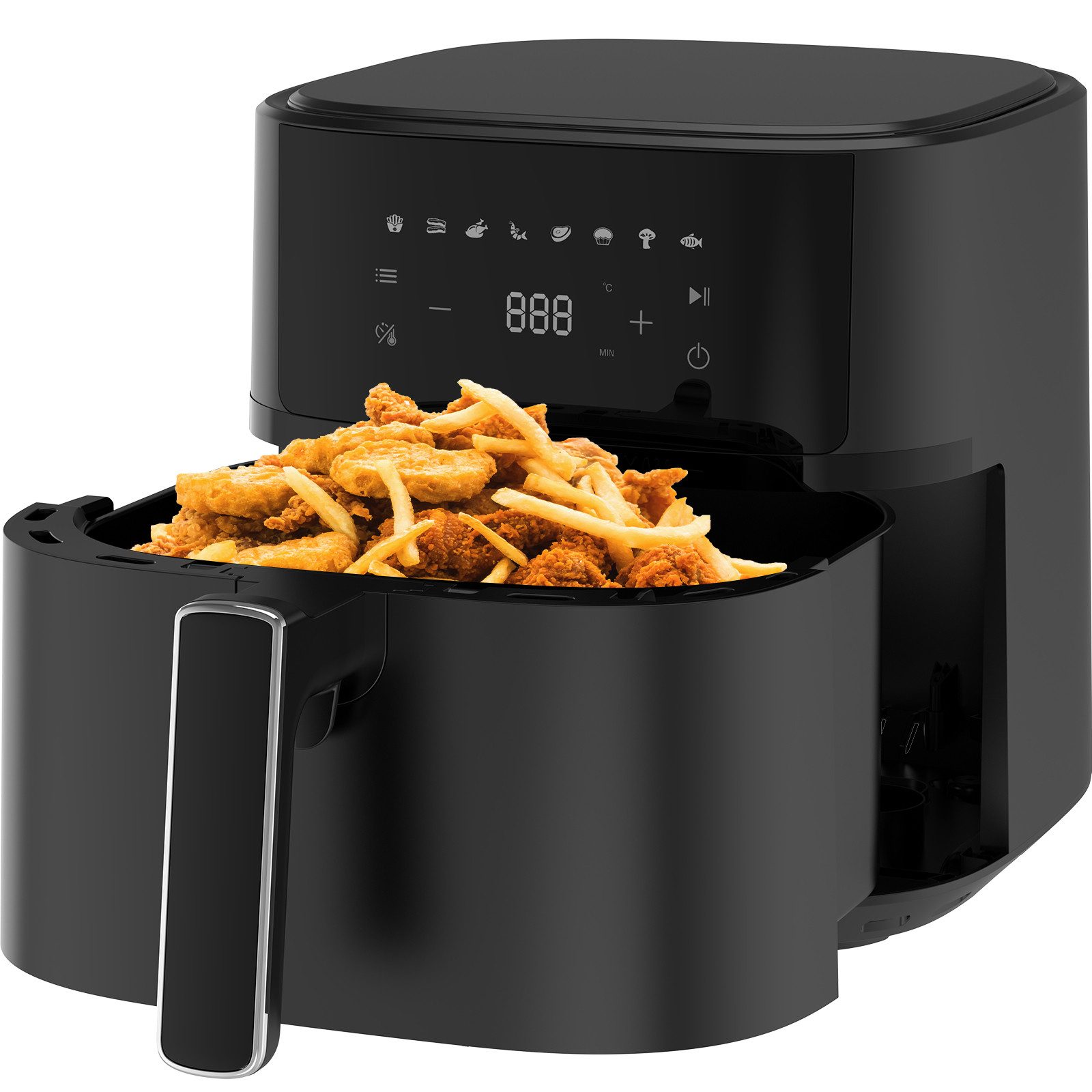 AIMAX Heißluftfritteuse 6.5l, 8 Kochprogramme, 80 - 200 °C, Antihaft & Spülmaschinenfest, Touchscreen & Rezeptbuch, Schwarz, 1700 W, Airfryer XL, Fritteuse ohne Öl, digitales Display