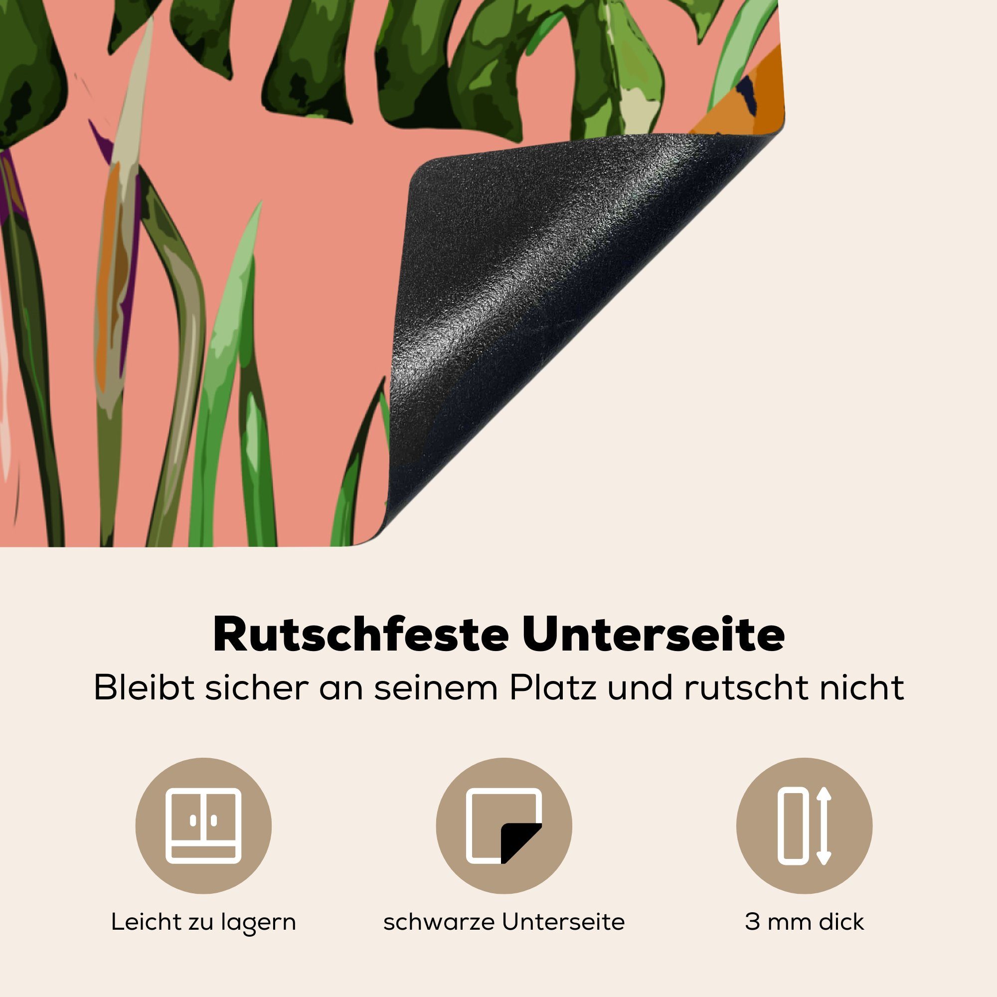 Botanisch, Monstera Ceranfeldabdeckung, küche - MuchoWow Arbeitsplatte (1 - Tiger cm, für tlg), Vinyl, 78x78 Herdblende-/Abdeckplatte