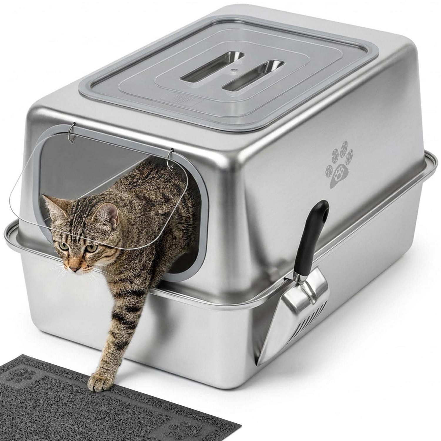 LuxusKollektion Katzentoilette Katzenklo Edelstahl XL Seiteneingang Quadratisch