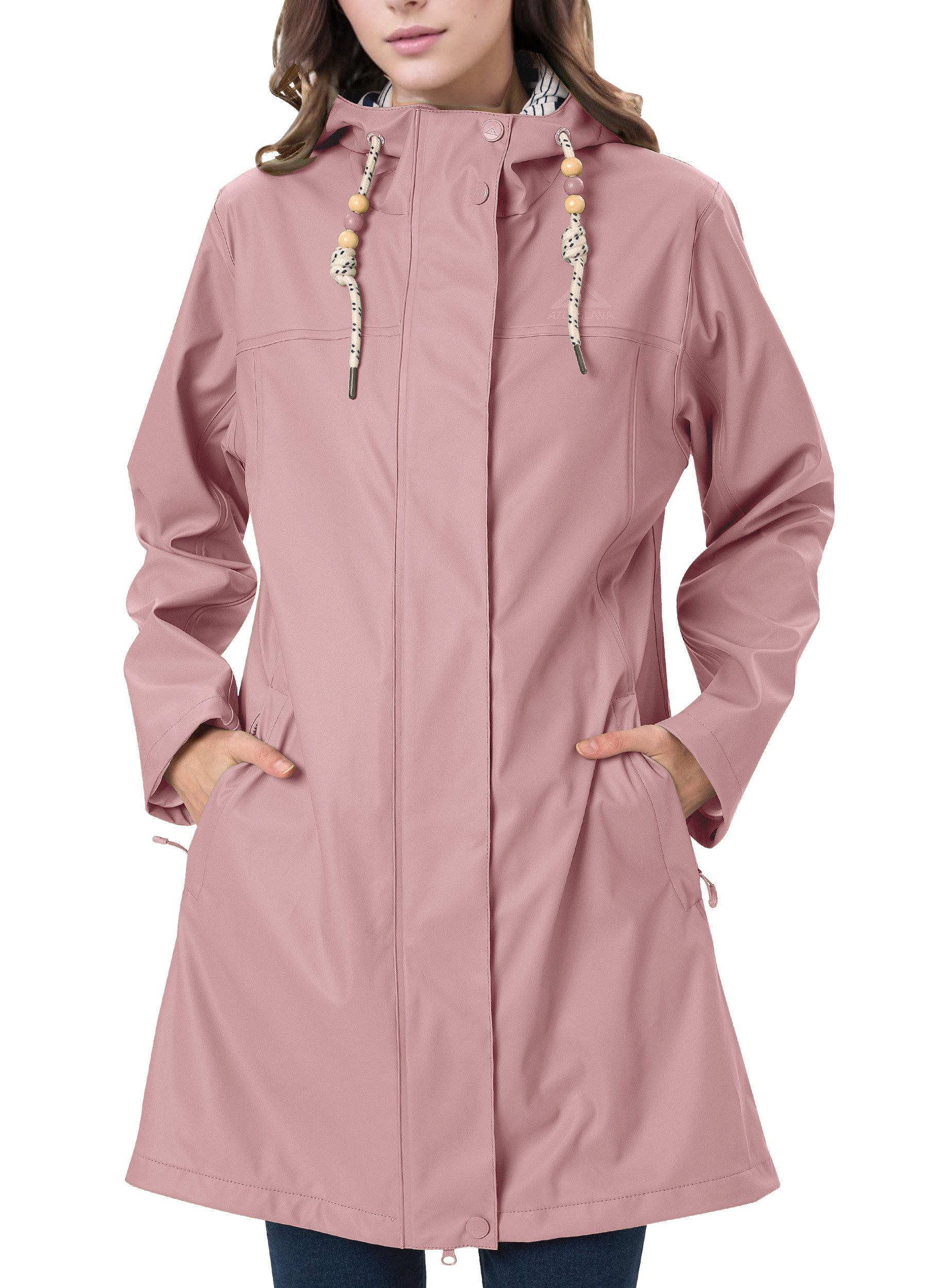 ATLASLAVA Regenmantel Damen Übergangsjacke PU Wasserdicht (1-tlg) Frauen Regenjacke Lang Parka Regenparka mit Kapuze Outdoor
