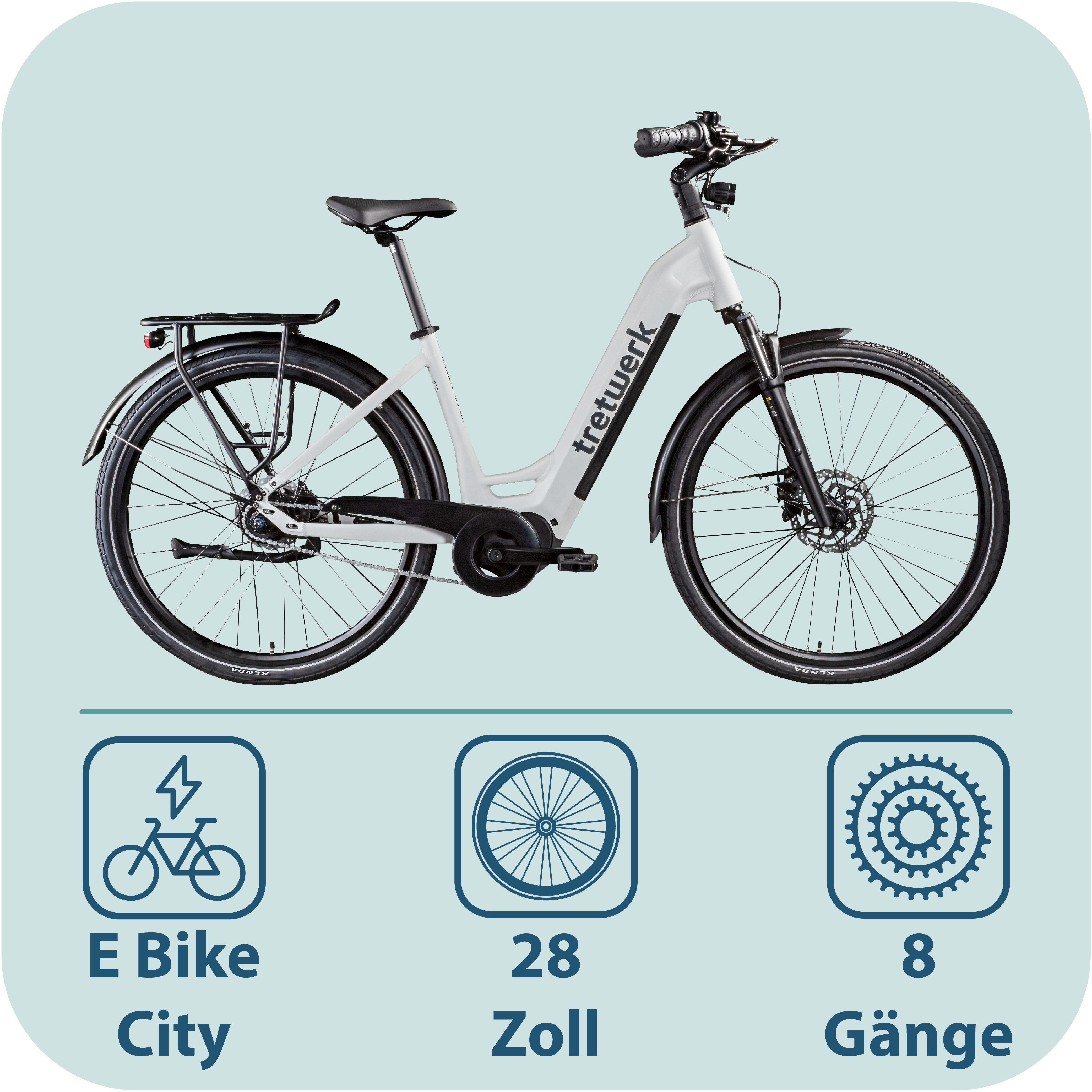 Tretwerk E-Bike Cityrad Amber Nexus, 8 Gang, Nabenschaltung, Mittelmotor, 550 Wh, Tretwerk Amber Nexus E Bike Damen 28 Zoll Elektrofahrrad 155 - 185cm