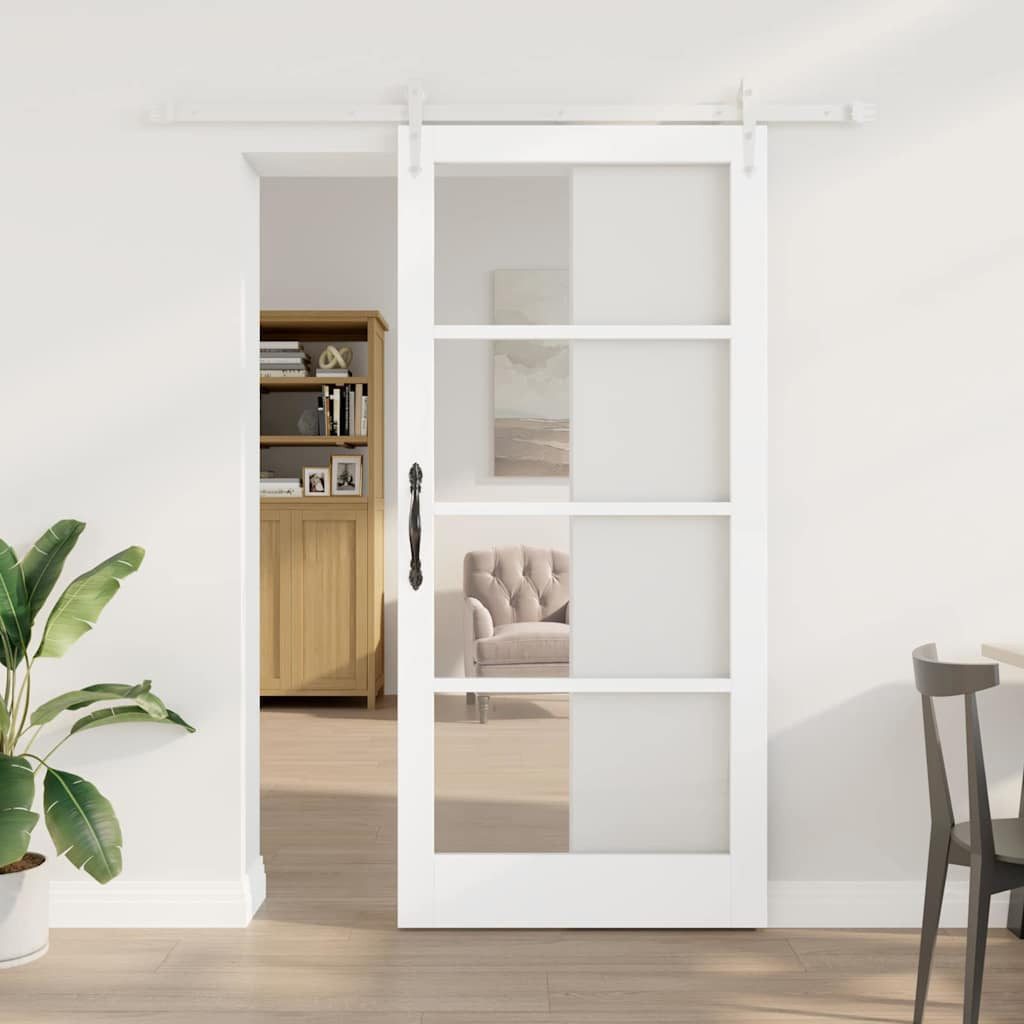 vidaXL Haustür Schiebetür 93 x 202 cm Massivholz Kiefer und Glas Weiß (1-St)
