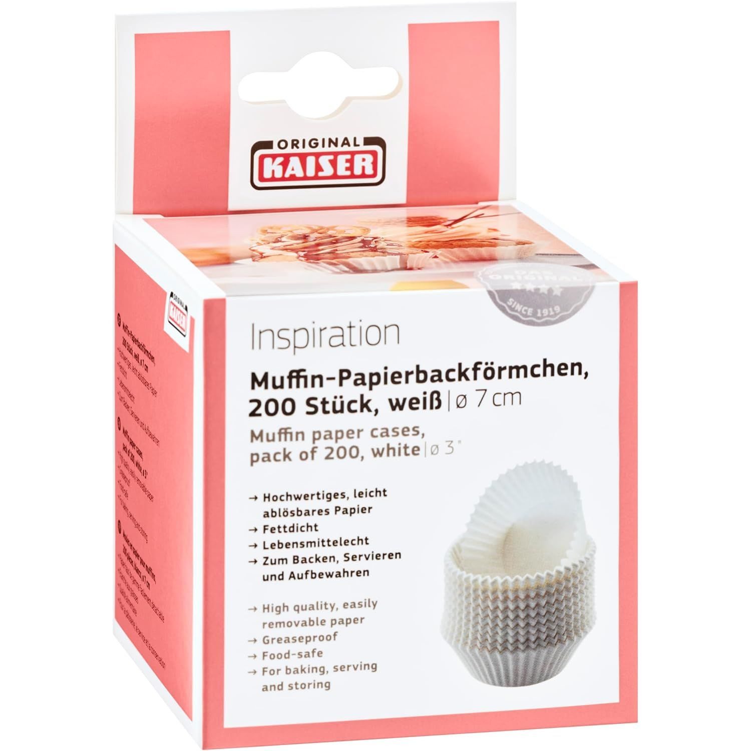 Kaiser Backformen Muffinform KAISER Papierbackform 200 Stück 7cm weiß fettdicht