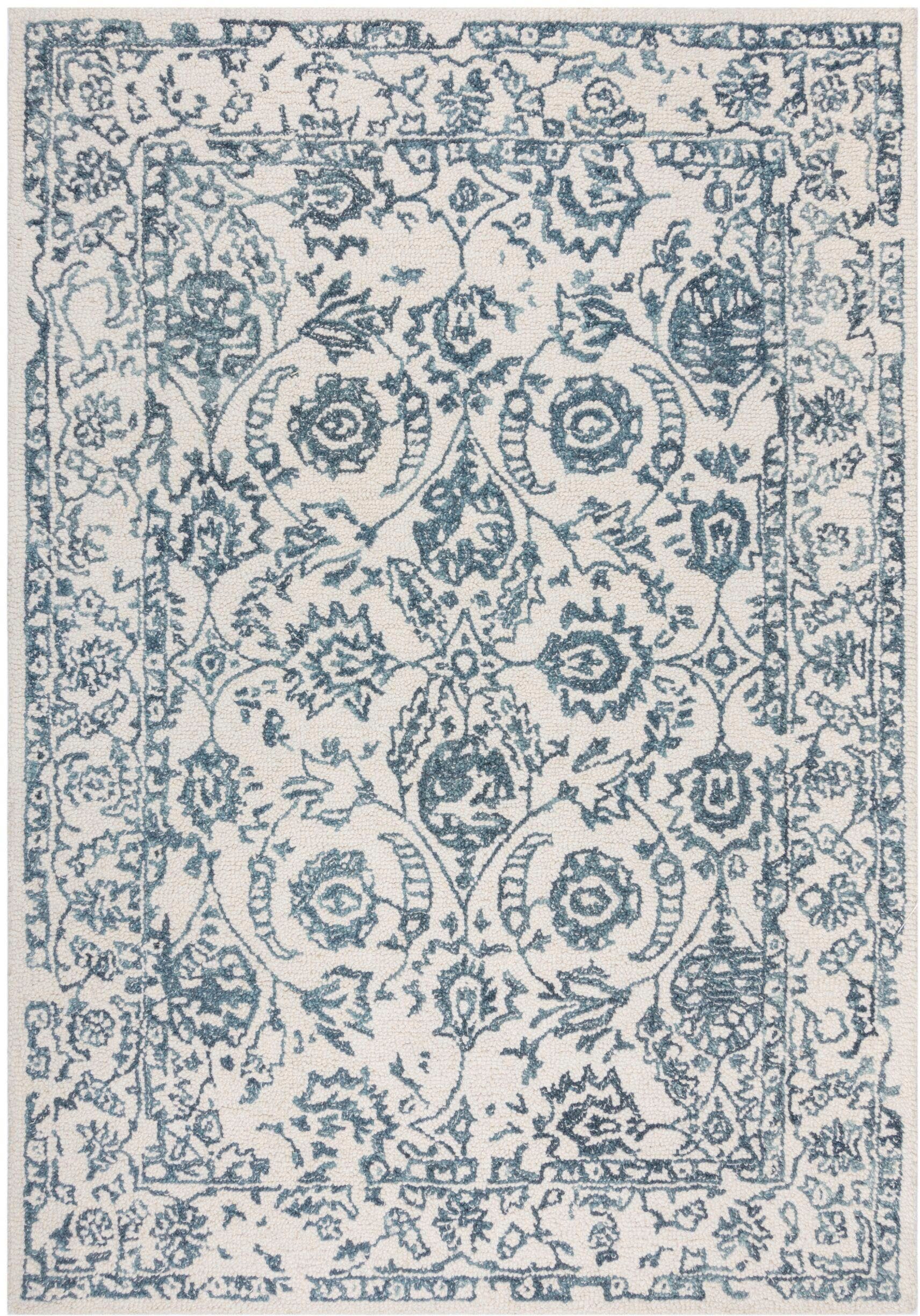 FLAIR RUGS Wollteppich Yasmin mit Blumenmuster, rechteckig, Höhe: 10 mm, Handgearbeitet