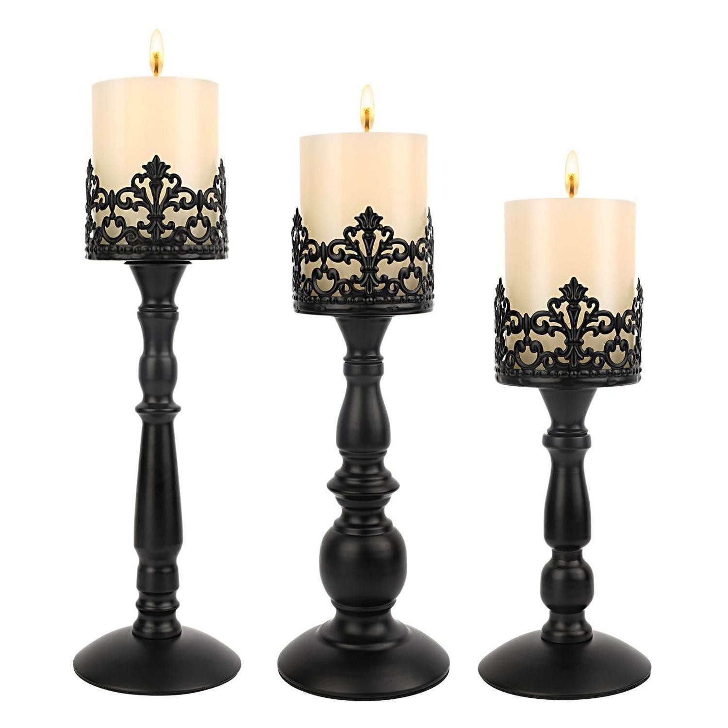 LuxusKollektion Tischkerzenhalter Vintage Kerzenständer Set Schwarz (3 St)