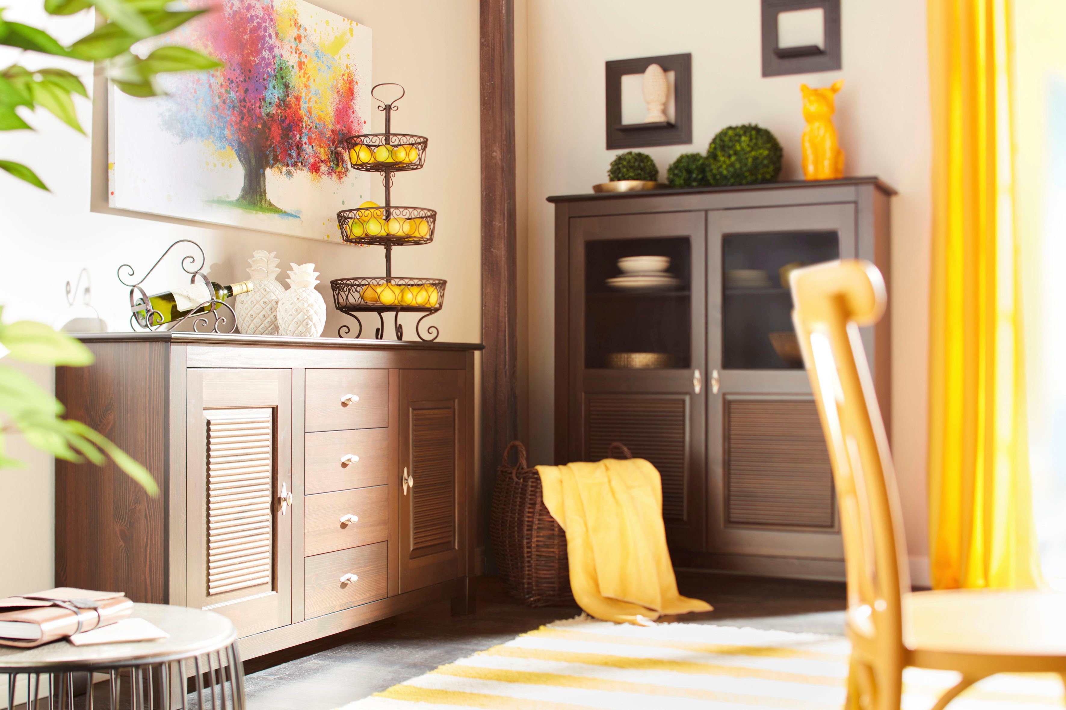 Home affaire Highboard Rauna, Vitrine, Breite 111,6 cm, aus massiver Kiefer günstig online kaufen