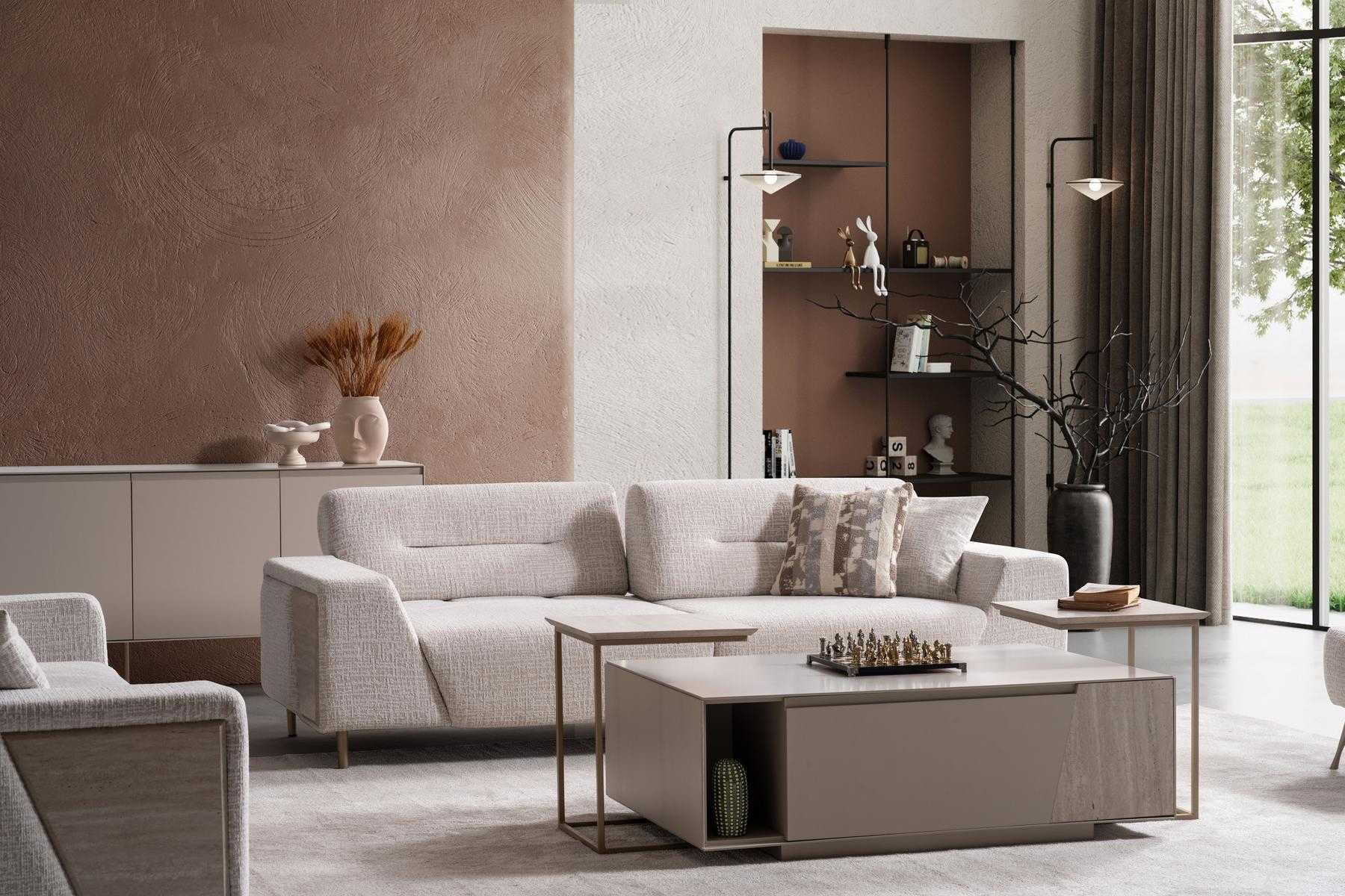 JVmoebel Sitzgruppe 3-Sitzer Sofa Sessel Couchtisch Wohnzimmer Stil modern Farbe weiß, (3-tlg)
