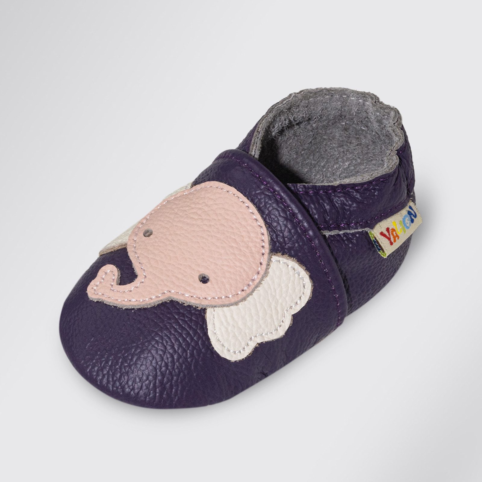 Yalion Weiche Leder Lauflernschuhe Hausschuhe Lederpuschen Elefant Lila Krabbelschuh