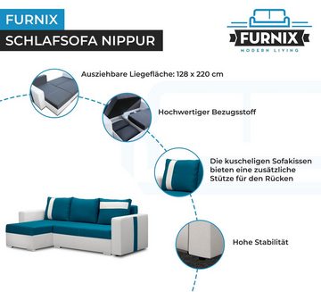 Furnix Schlafsofa NIPPUR Sofa in L-Form Polstercouch mit Schlaffunktion, 2x Bettkasten, DL-Ausziehautomatik, Maße: B230 x H90 x T145 cm, Sitzhöhe: 45 cm