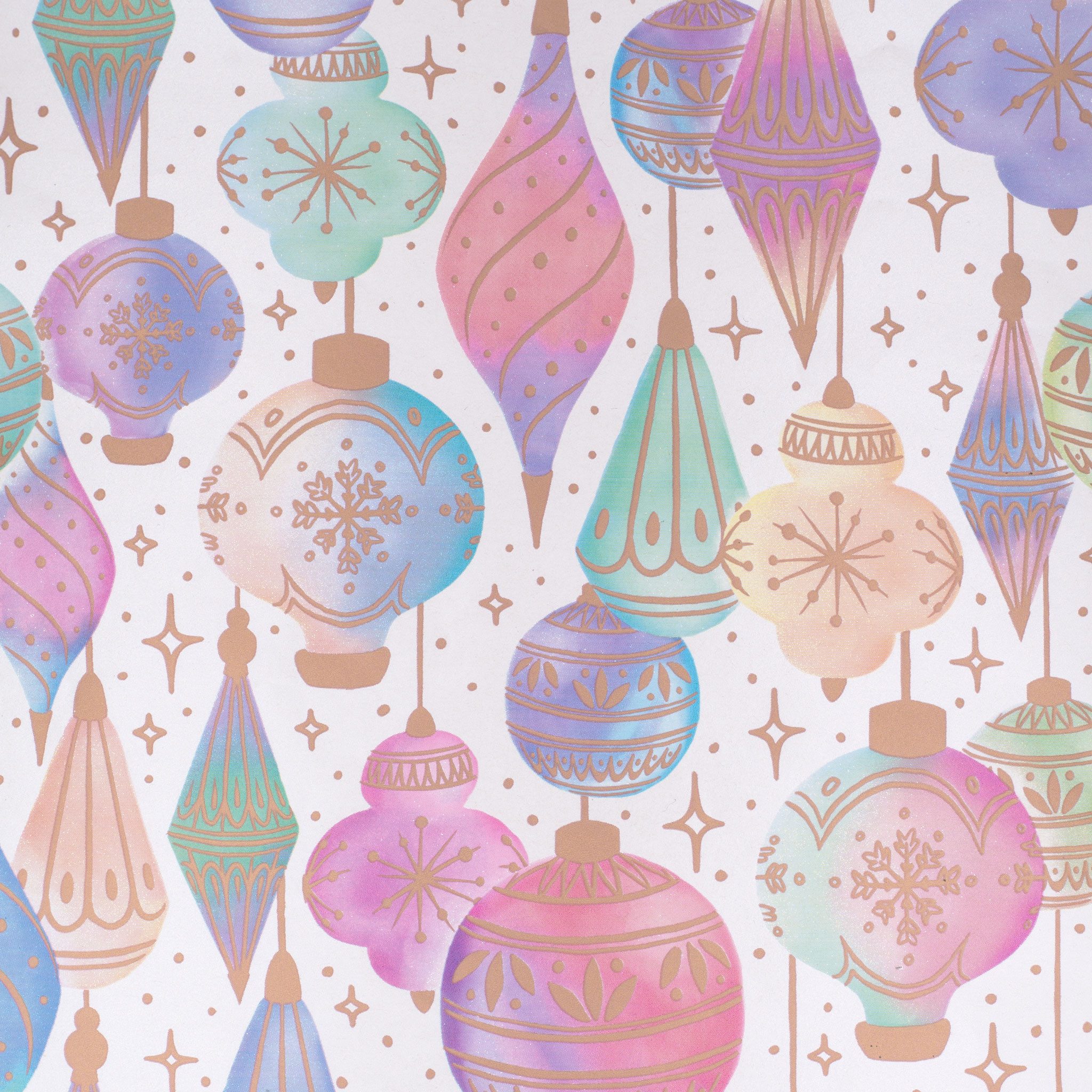 Star Geschenkpapier, Geschenkpapier Christbaumkugeln 70cm x 2m Rolle Weiß / Bunt pastell